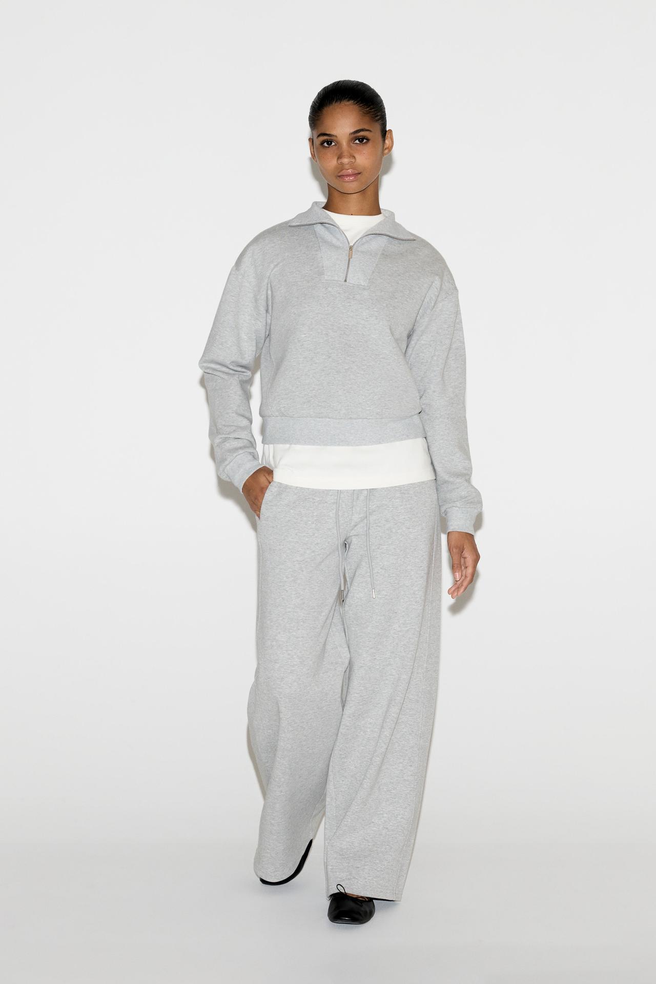 Basic quarter-zip sweatshirt — GREY MARL