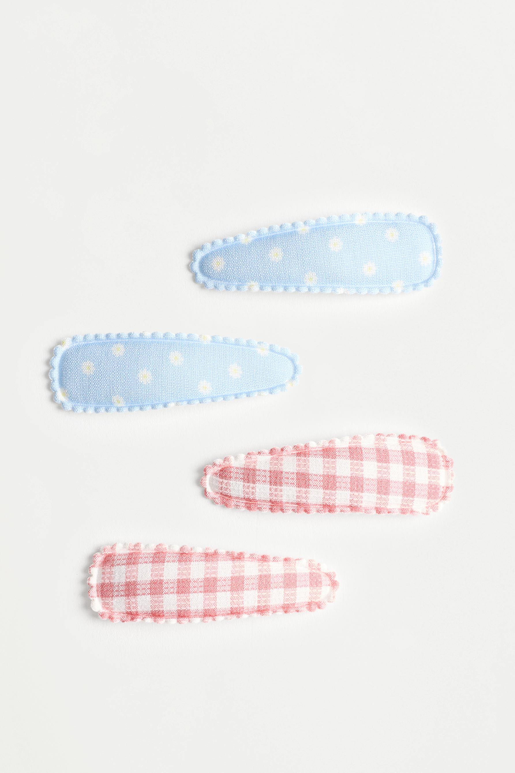 Gingham and floral print hair clips (4-pack) — VARIOUS