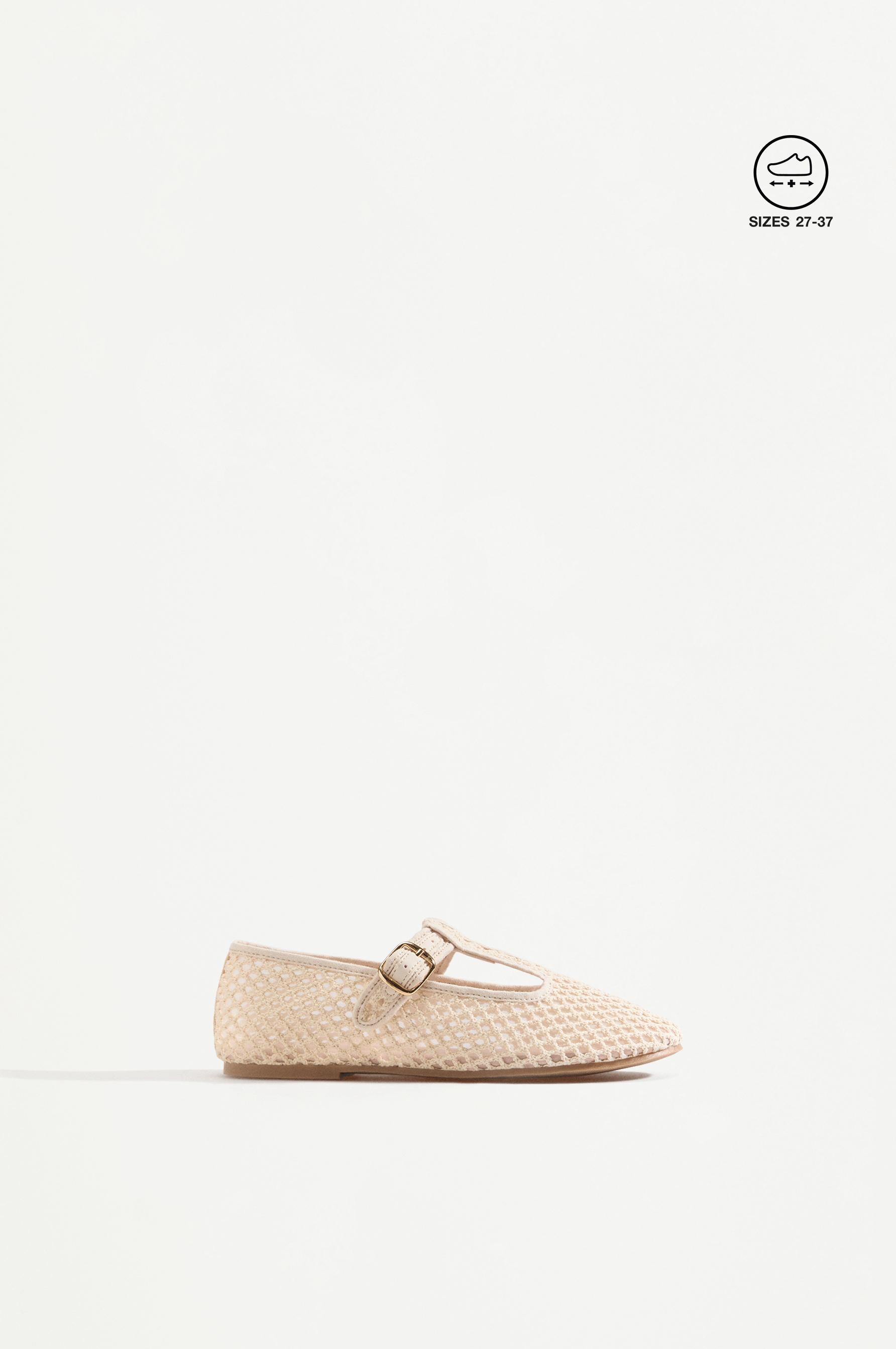 Mesh T-strap ballet flats — ECRU