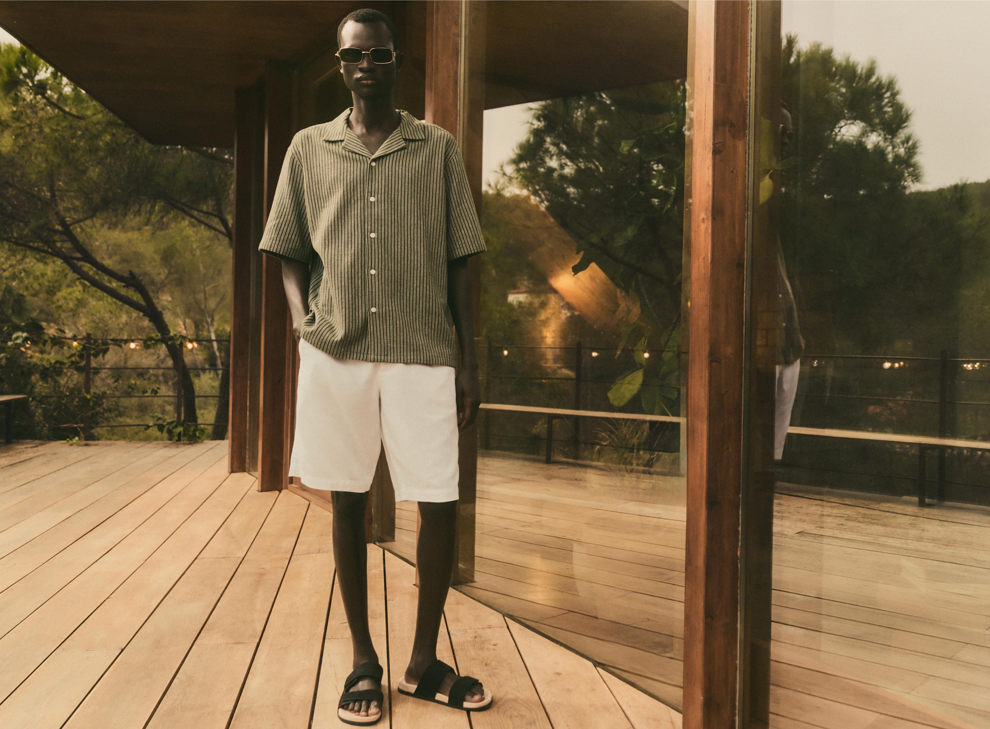 Cotton-linen chino Bermuda shorts — WHITE