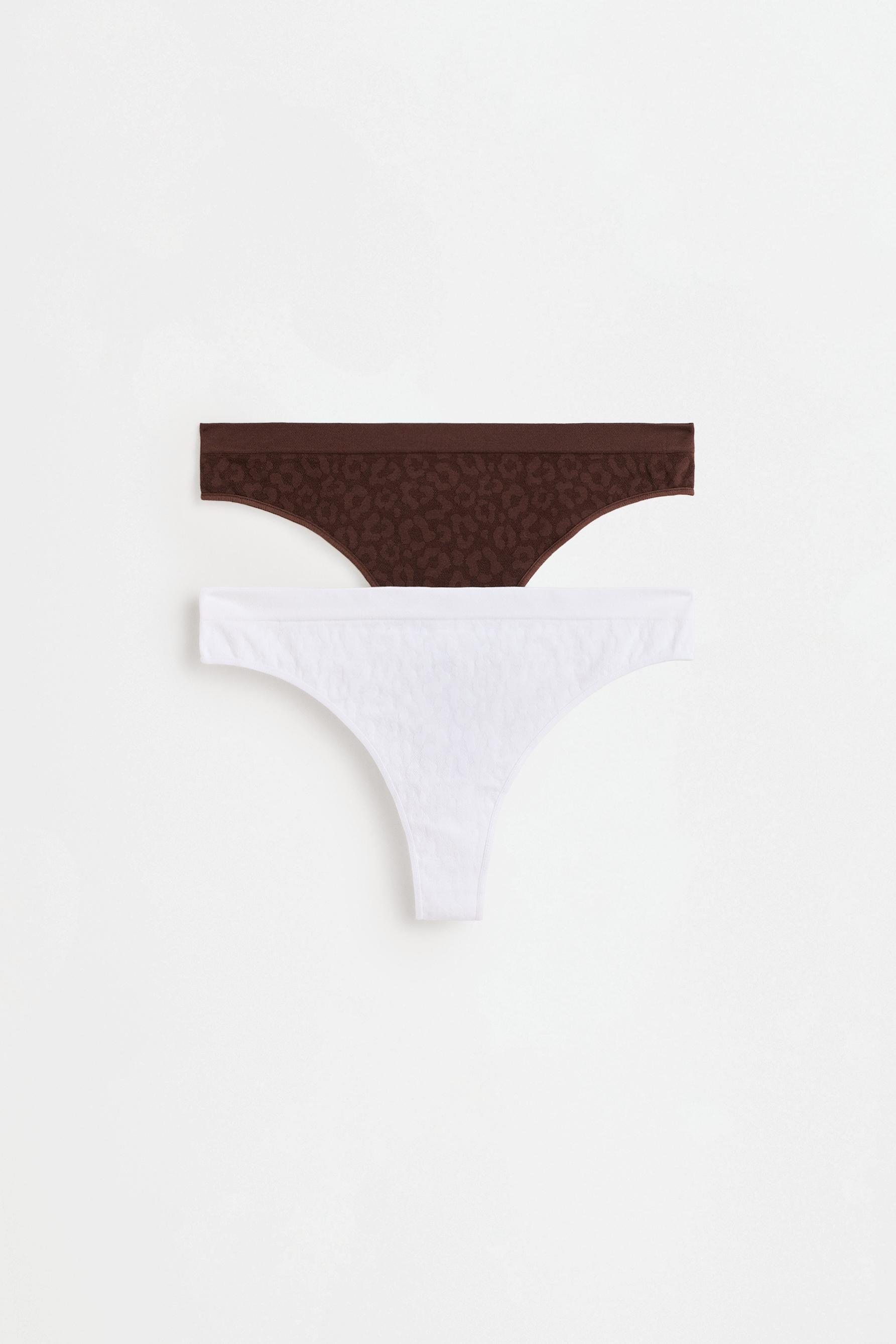 Pack of 2 seamless animal jacquard thongs — BROWN/WHITE