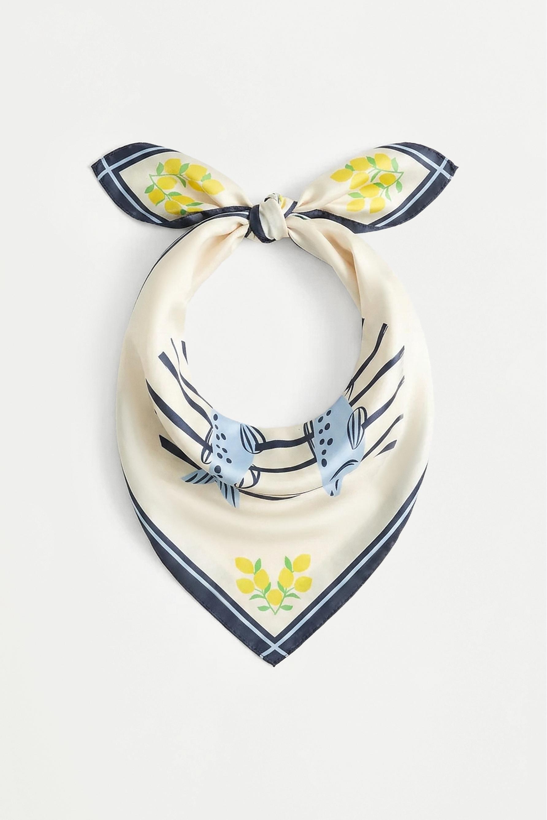 Fish print satin scarf — ECRU