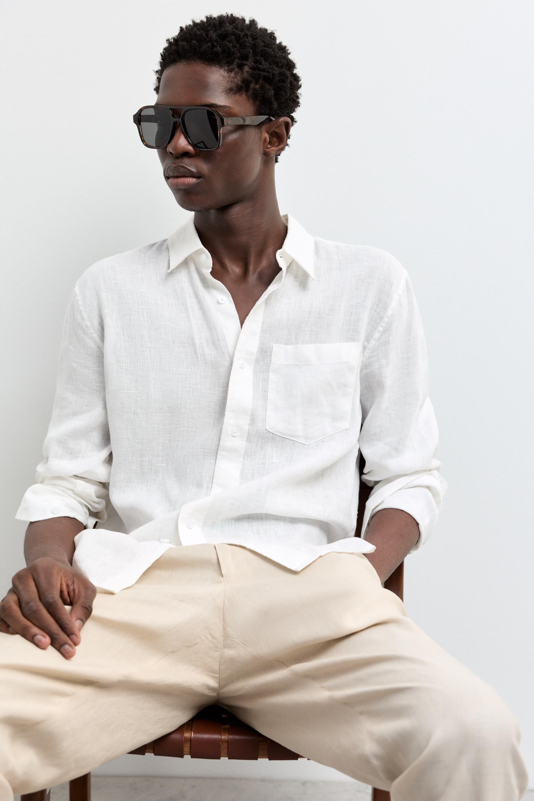 100% linen shirt — WHITE