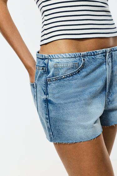 Studded denim shorts — INDIGO 3