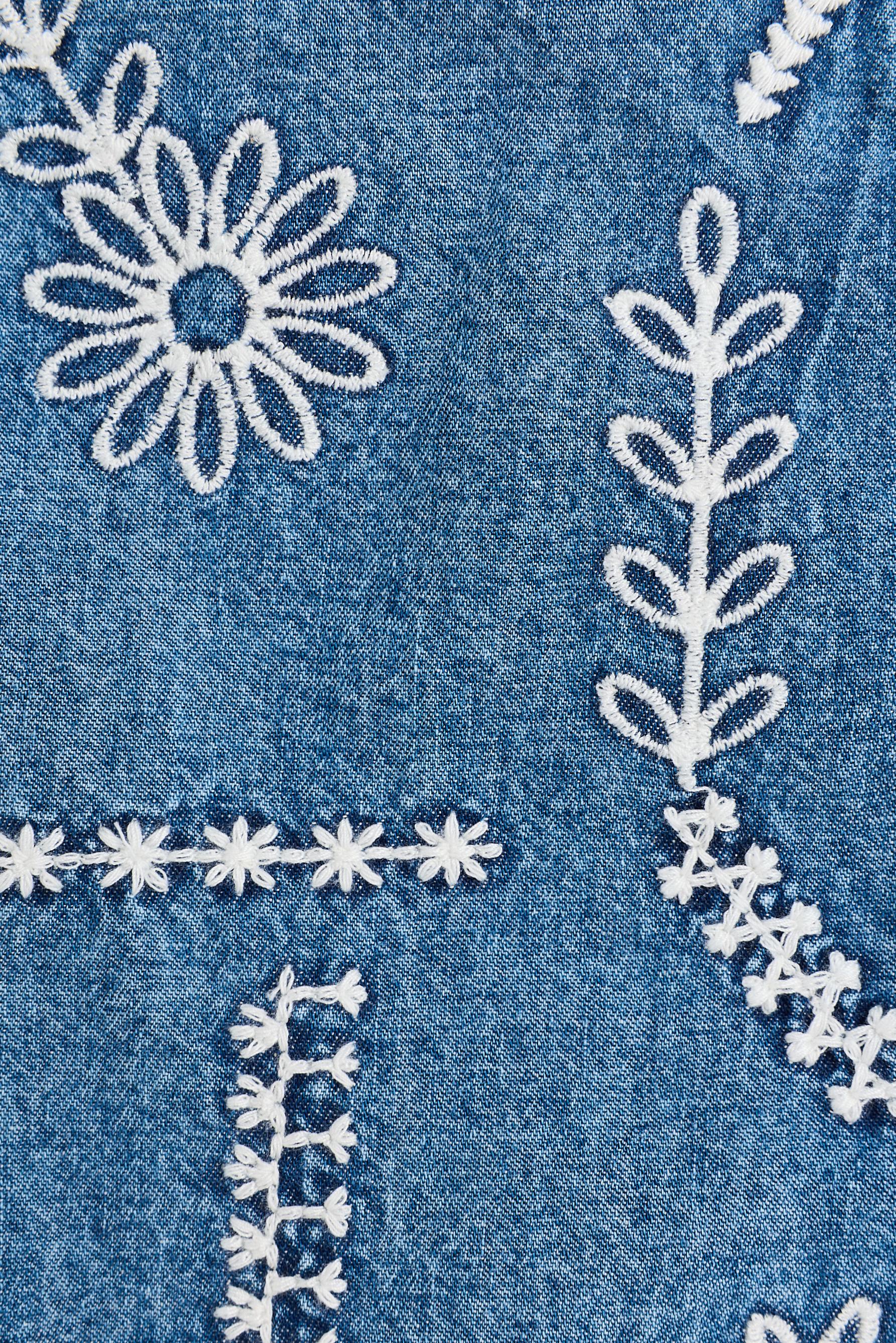 Embroidered denim top — MEDIUM BLUE