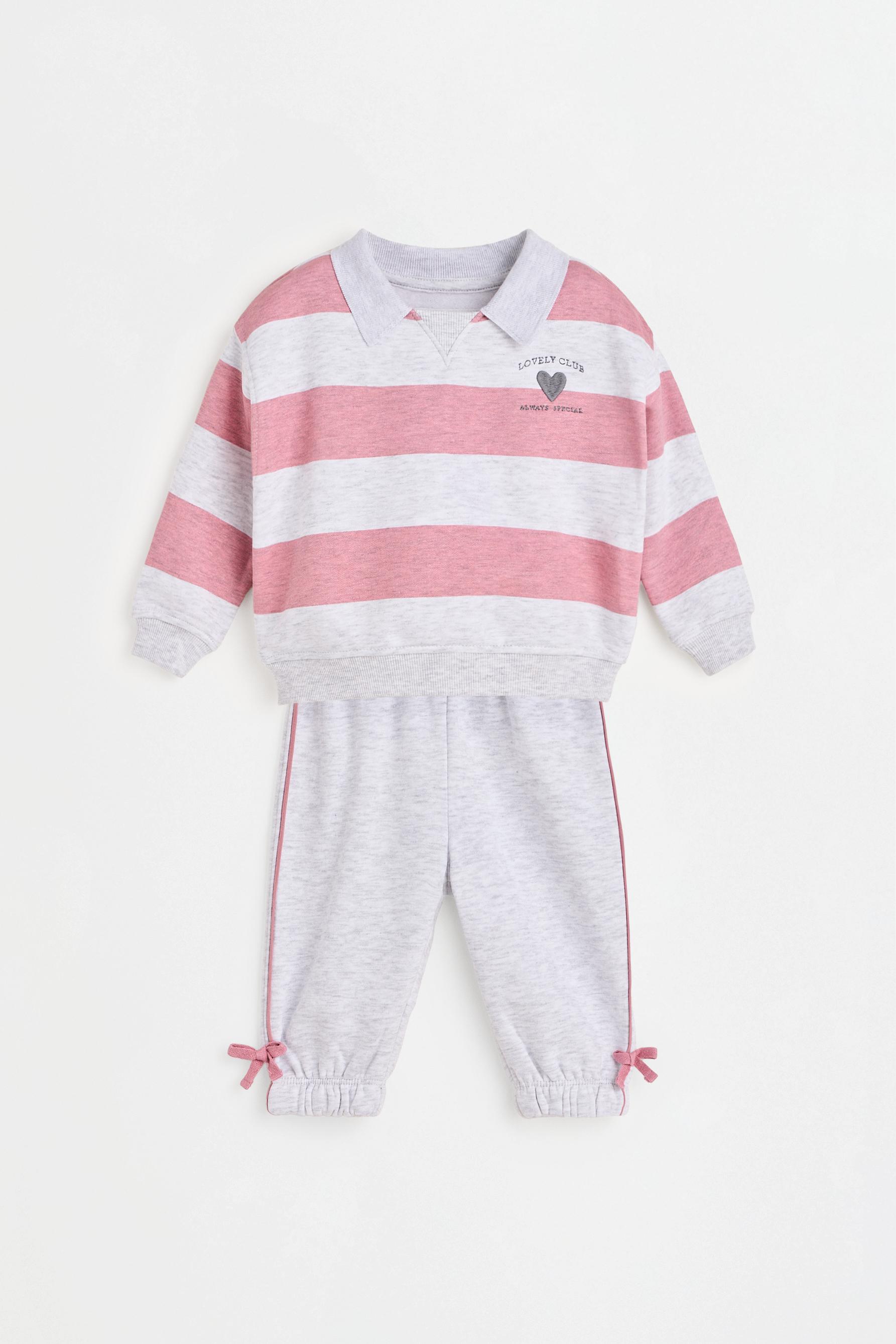 Polo sweatshirt and bow trousers set — GREY MARL