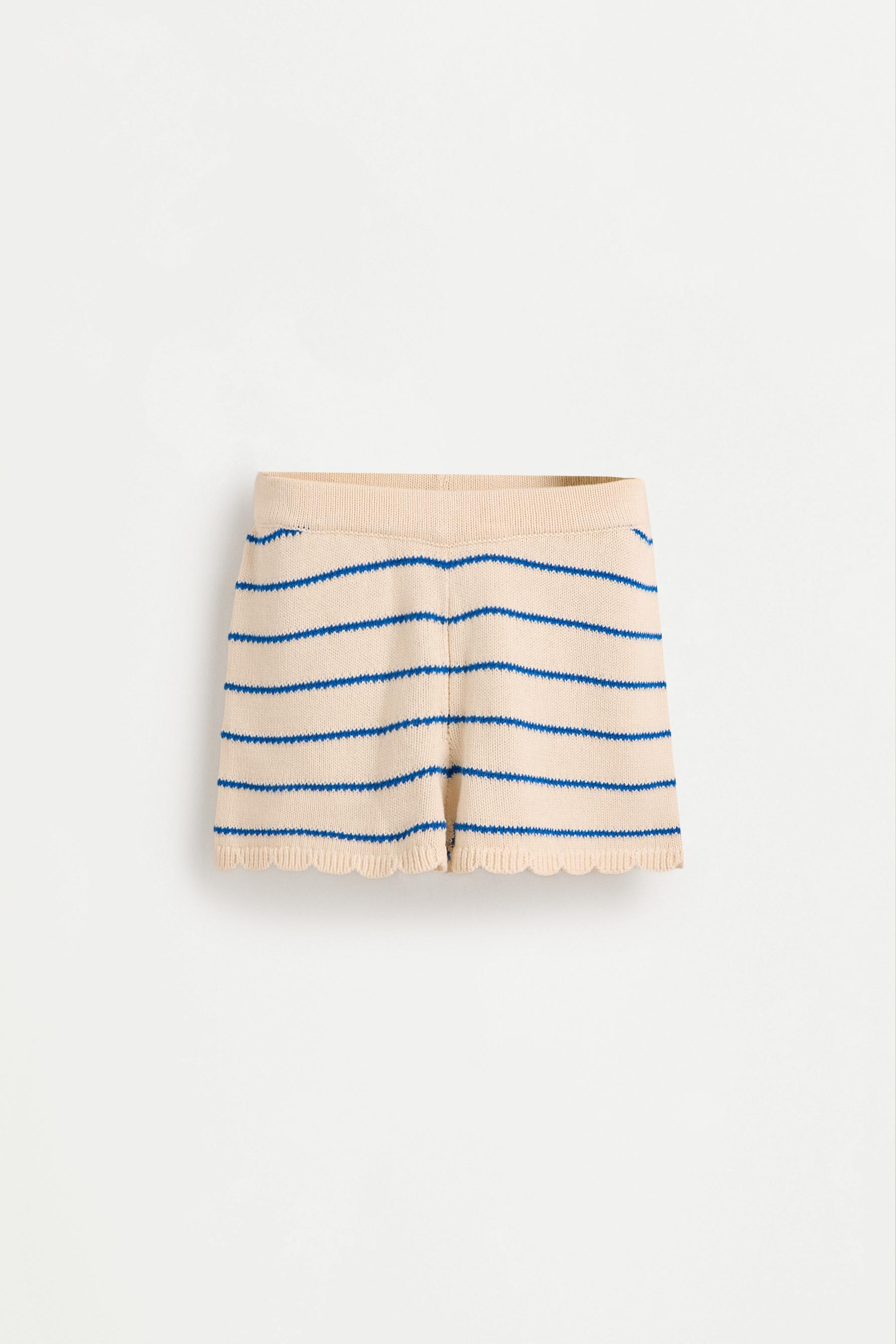 Girl's striped beige shorts — ECRU/BLUE