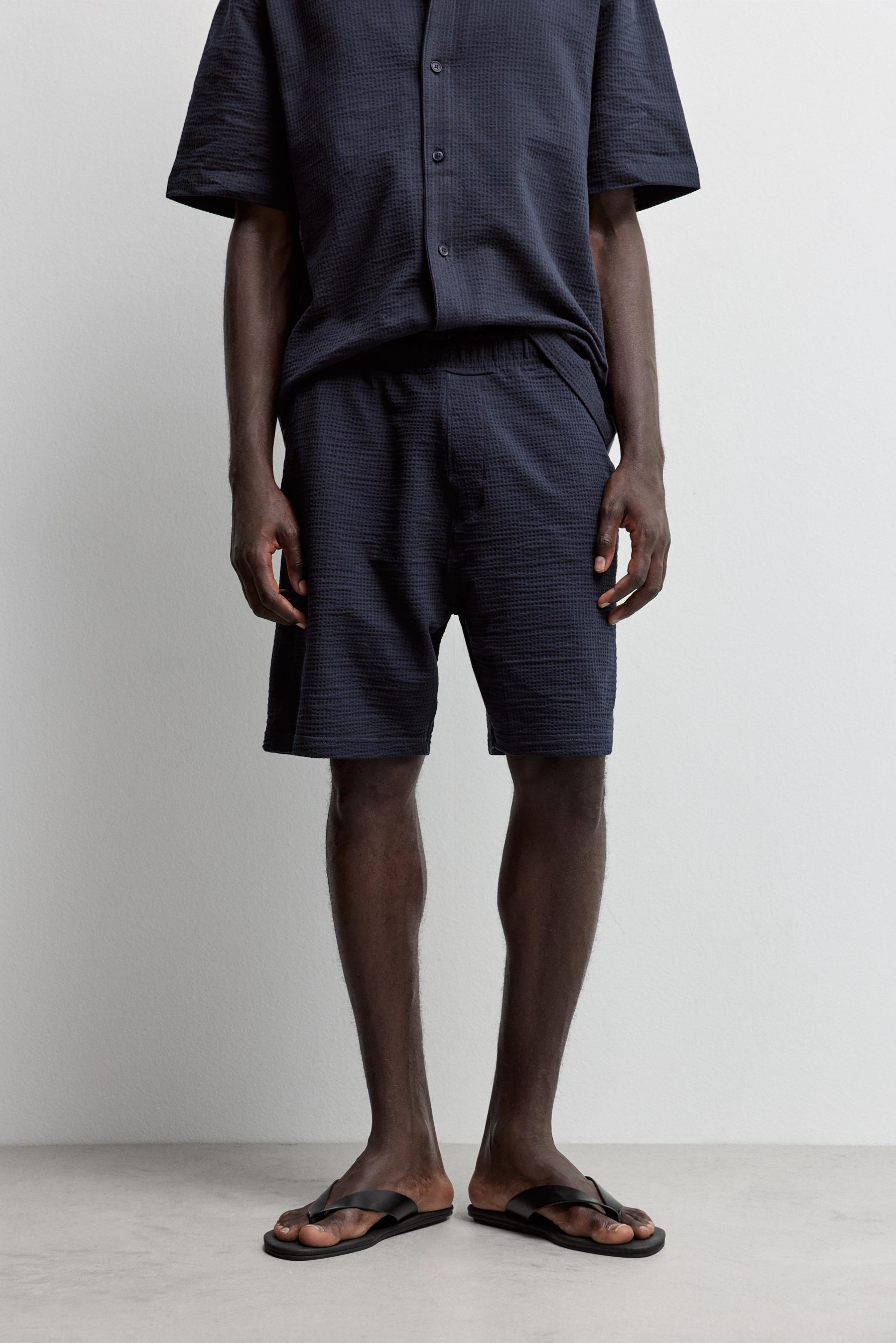 Seersucker Bermuda shorts — NAVY
