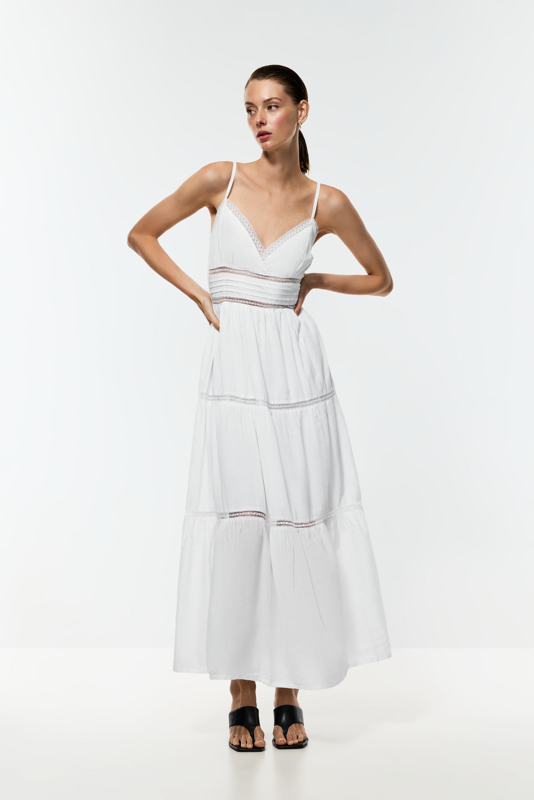 Midi dress with lace trim — WHITE