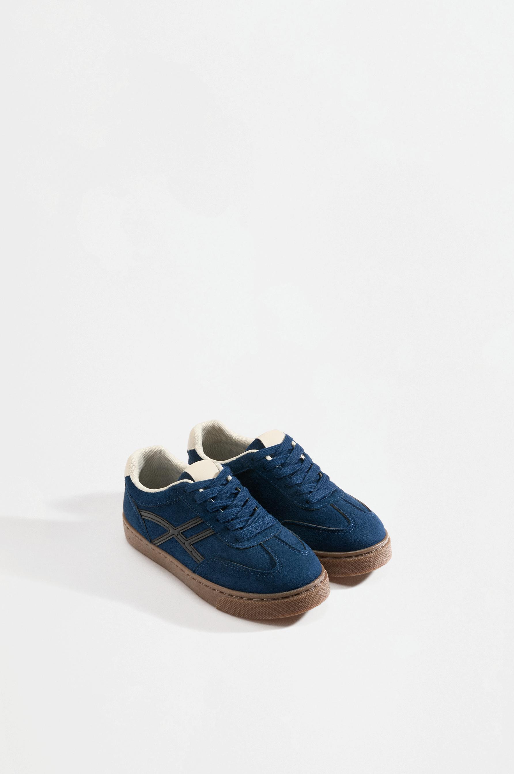 Split suede-effect sneakers — BLUE