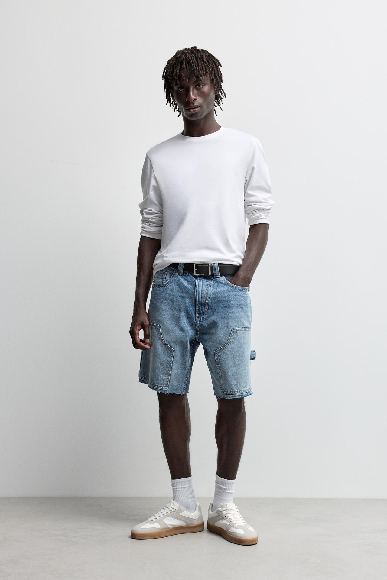 Double-knee denim Bermuda shorts — INDIGO