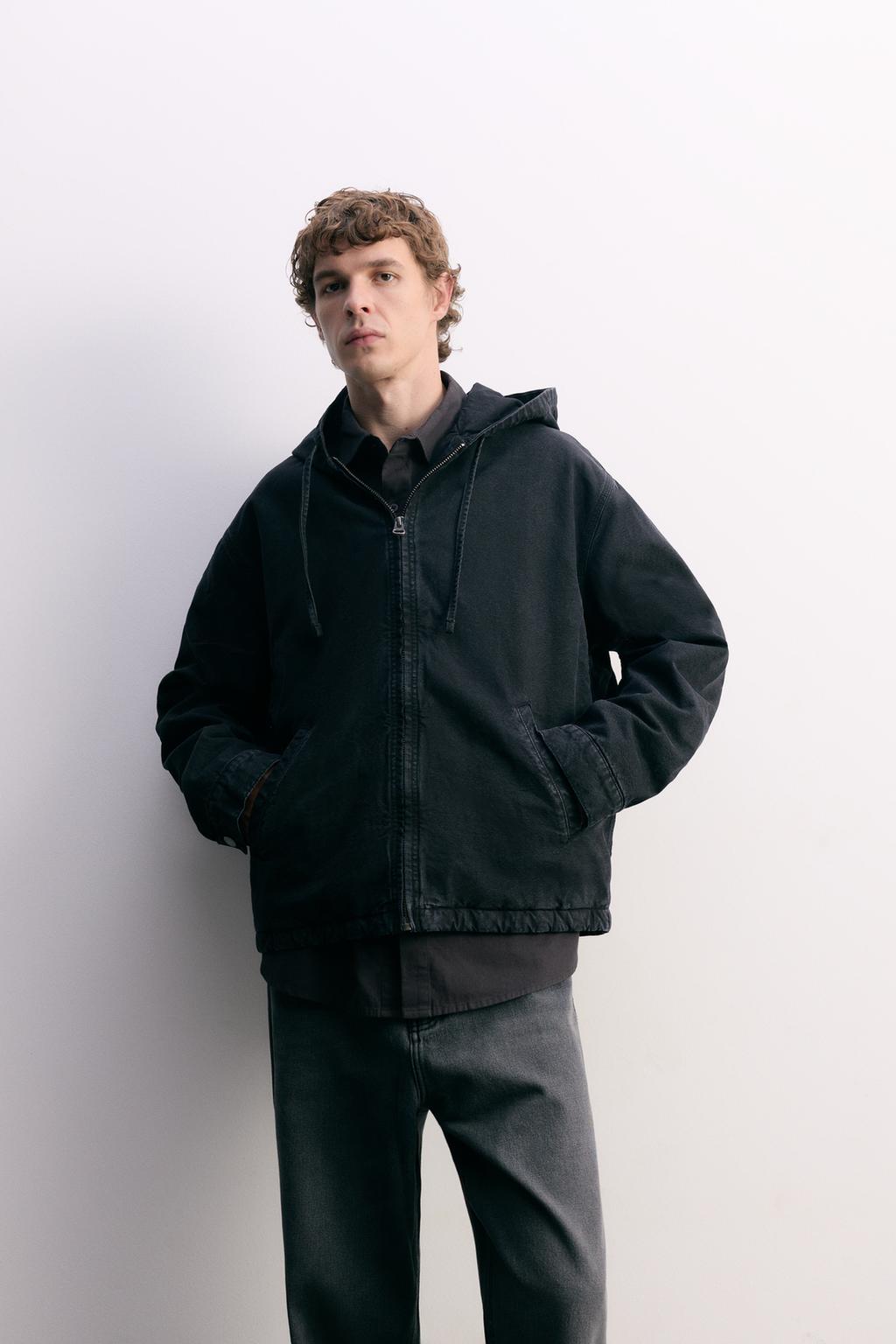 Hooded padded denim jacket
