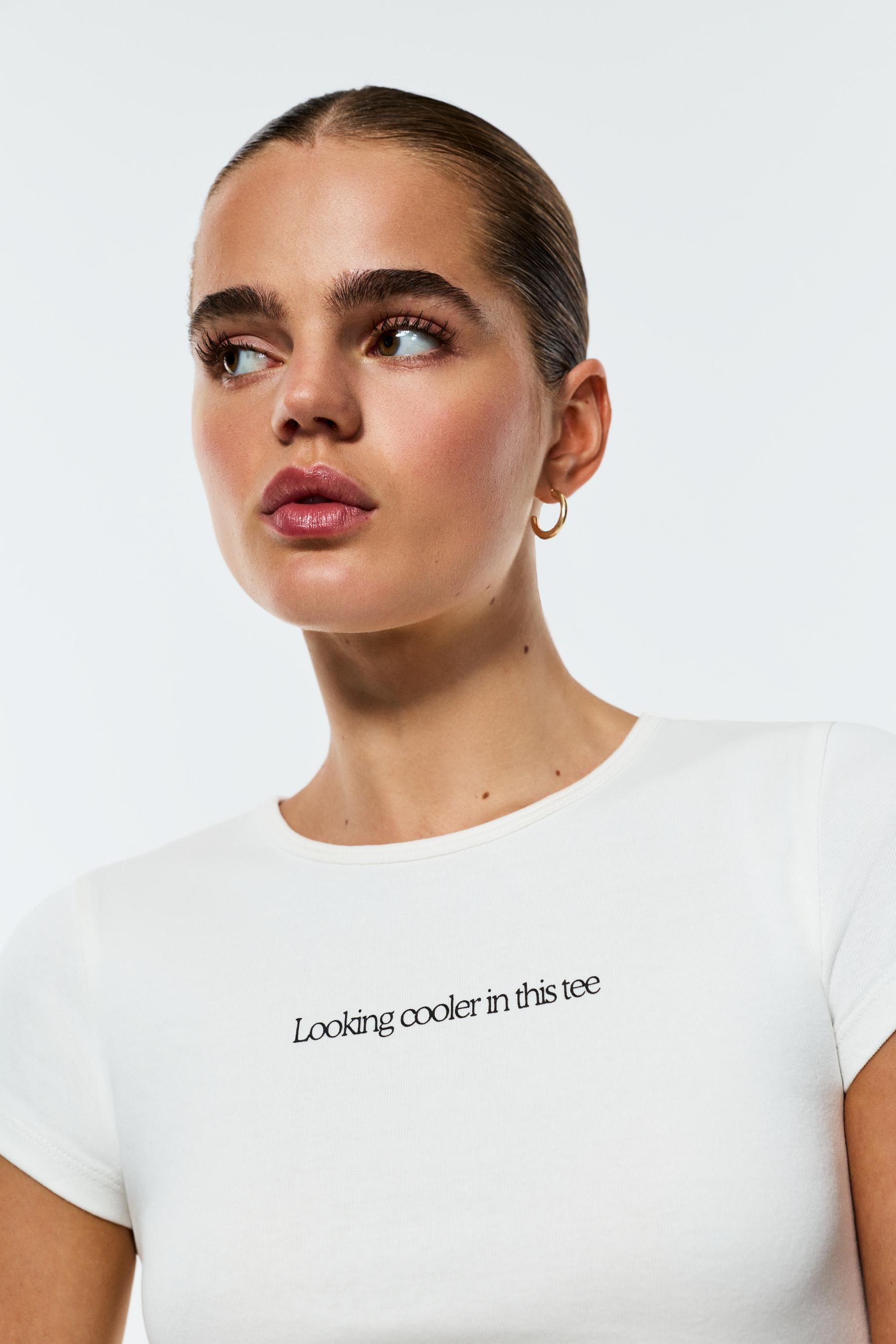 Printed Cropped T-Shirt — OFF WHITE