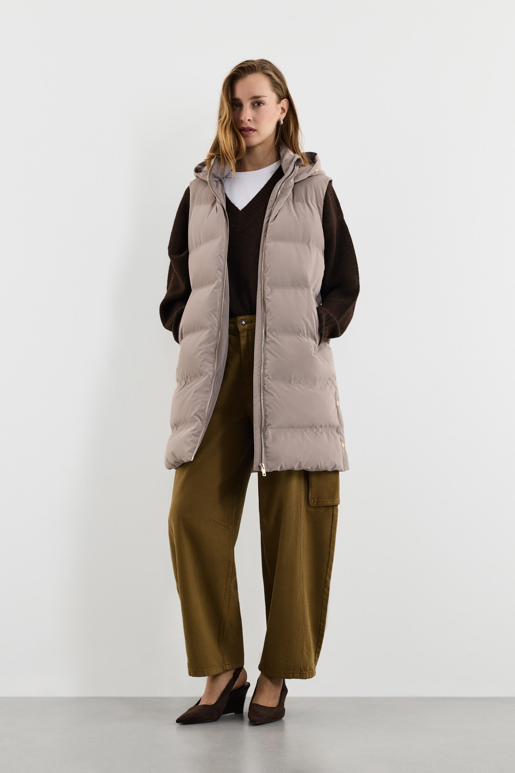 Long quilted gilet — PEARL GREY