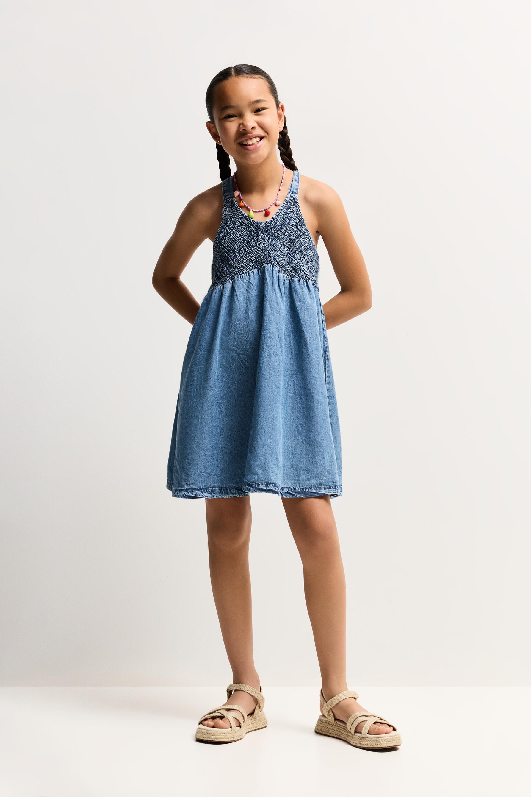 Denim strappy dress — PALE BLUE