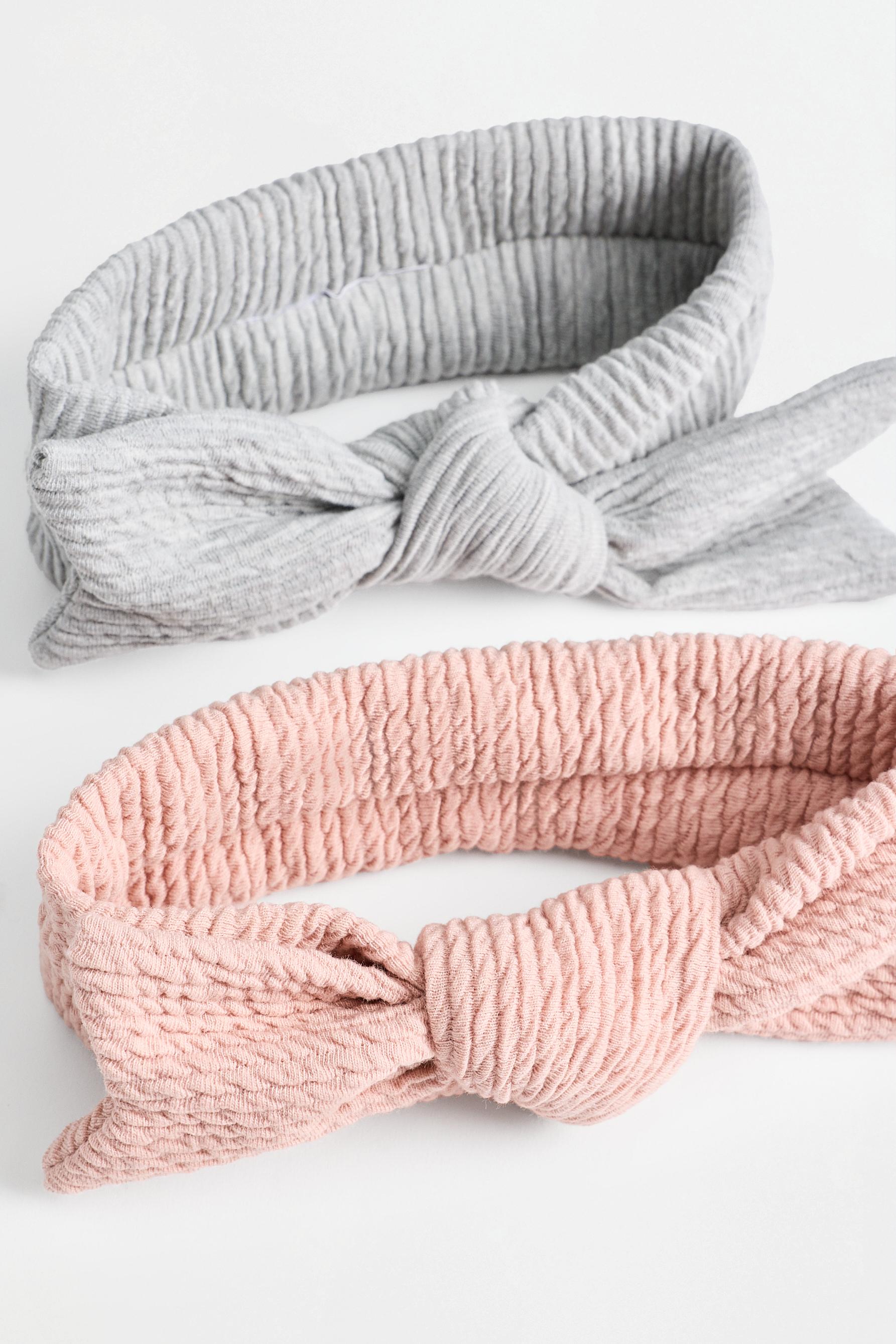 Textured knit bow bandanas (2-pack) — GREY