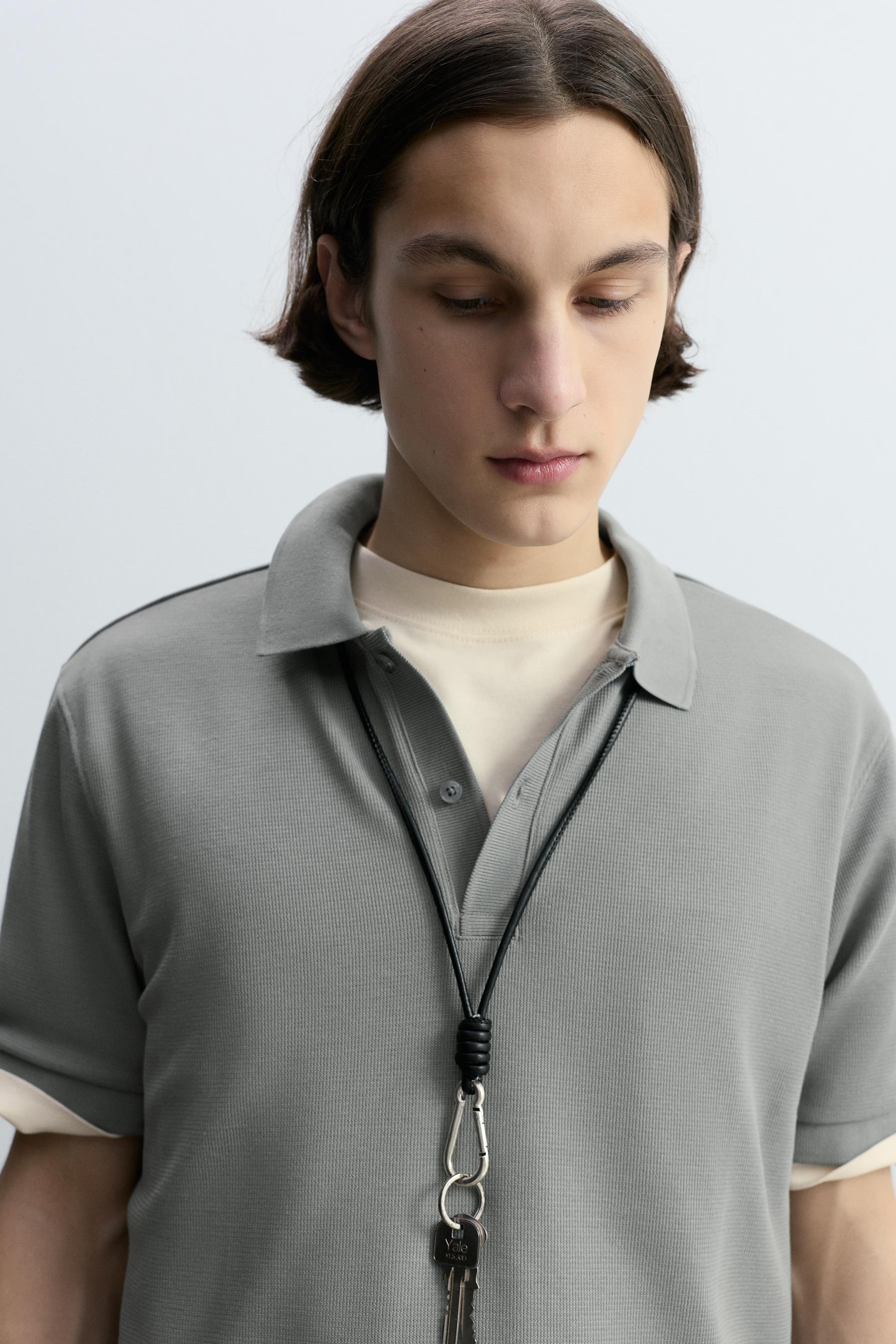 Basic textured polo shirt — BLUE GREY