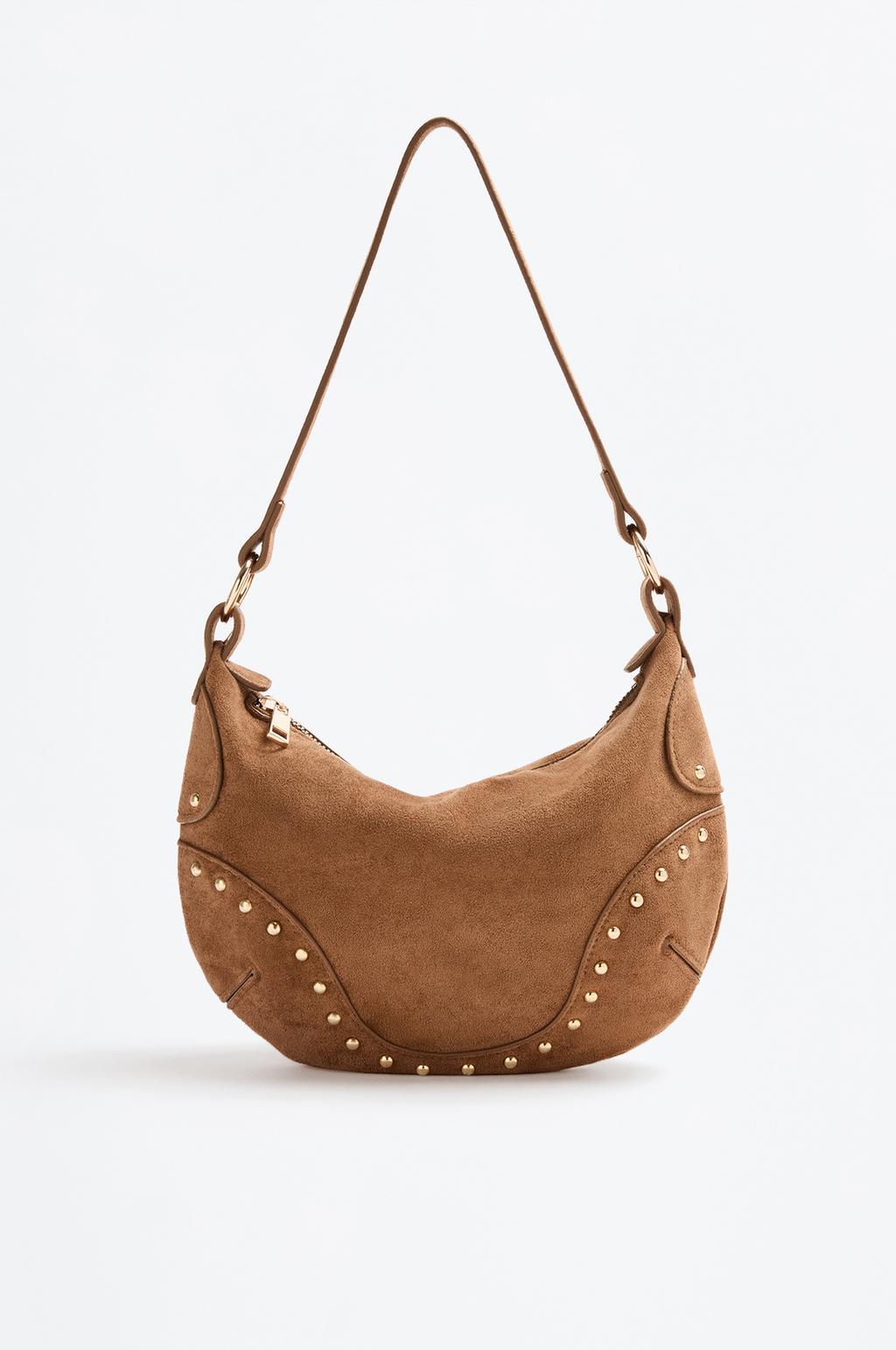 Bolso tachas efecto suede doble asa