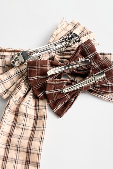 Plaid bows (3-piece set) — BROWN 3