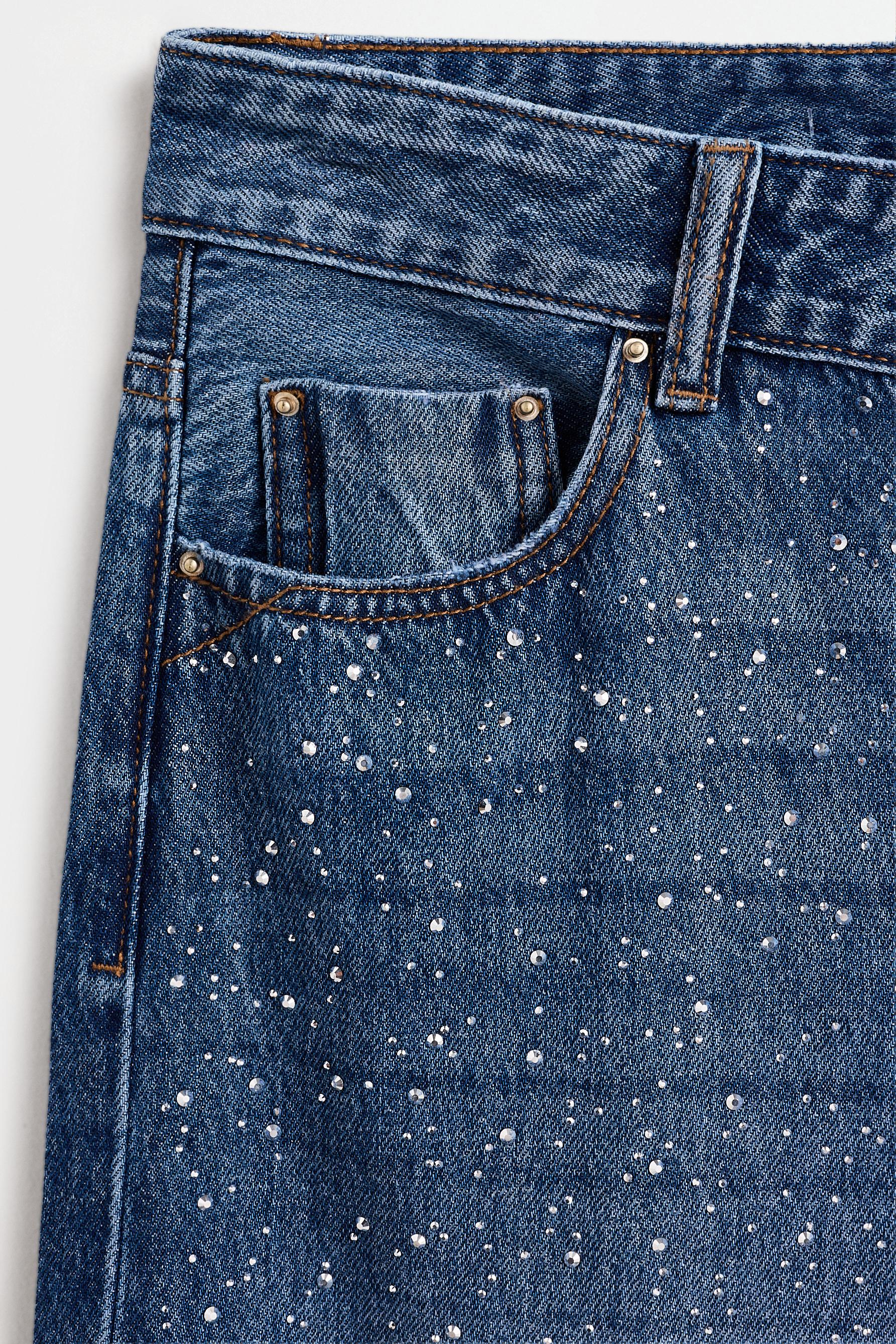 Wide-leg rhinestone jeans — FADED INDIGO