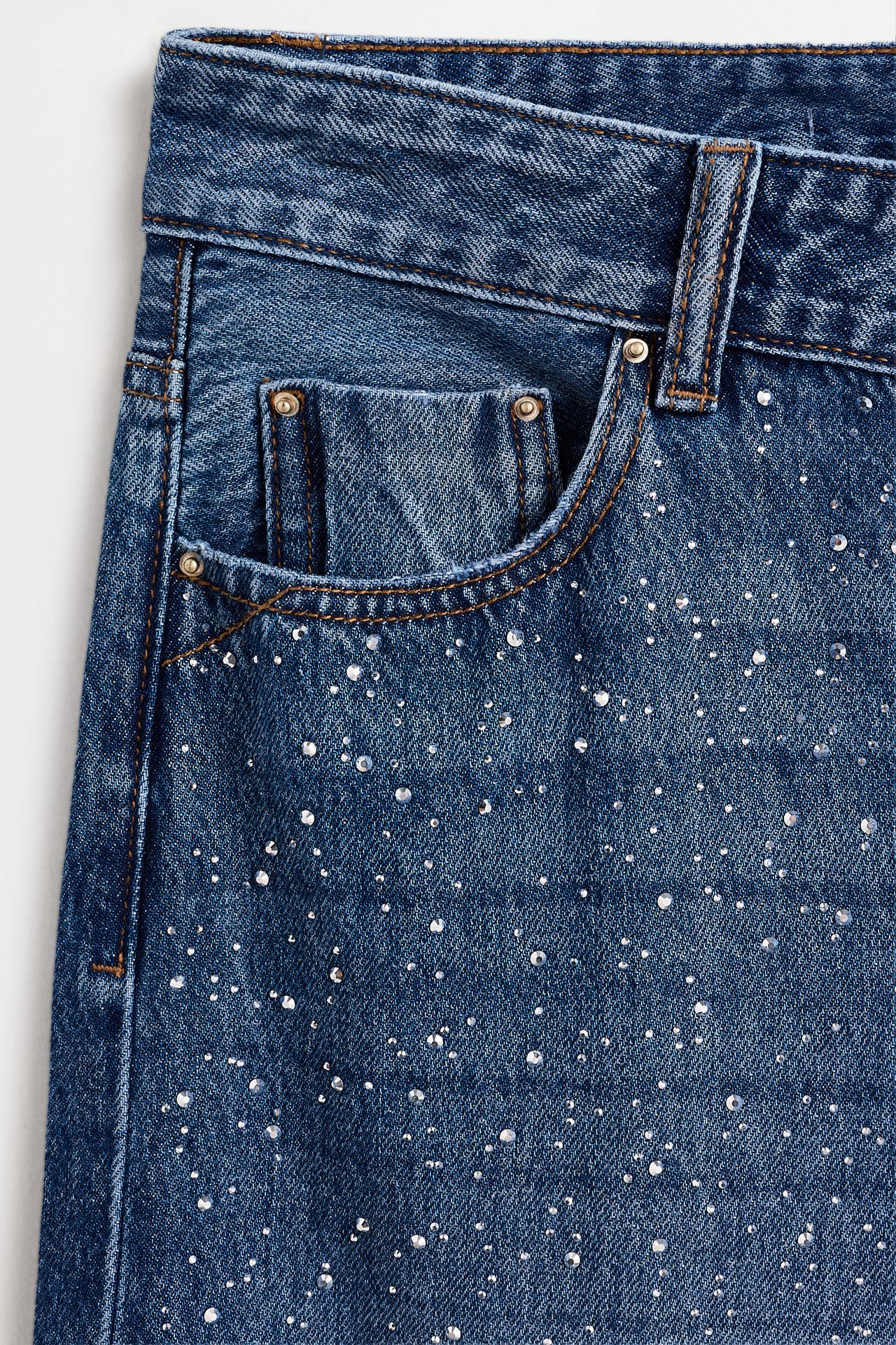 Wide-leg rhinestone jeans — FADED INDIGO