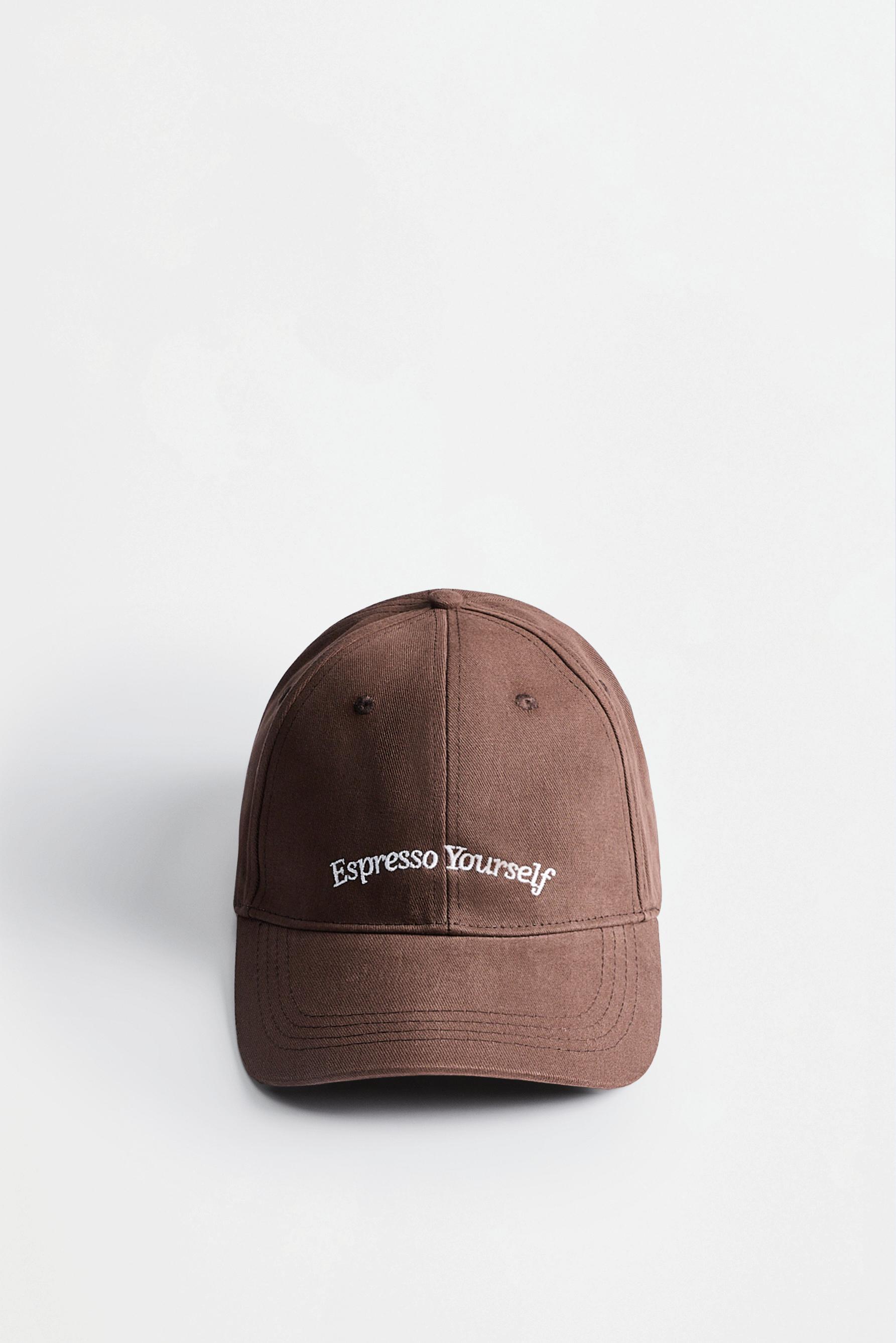 Text embroidered cap — BROWN