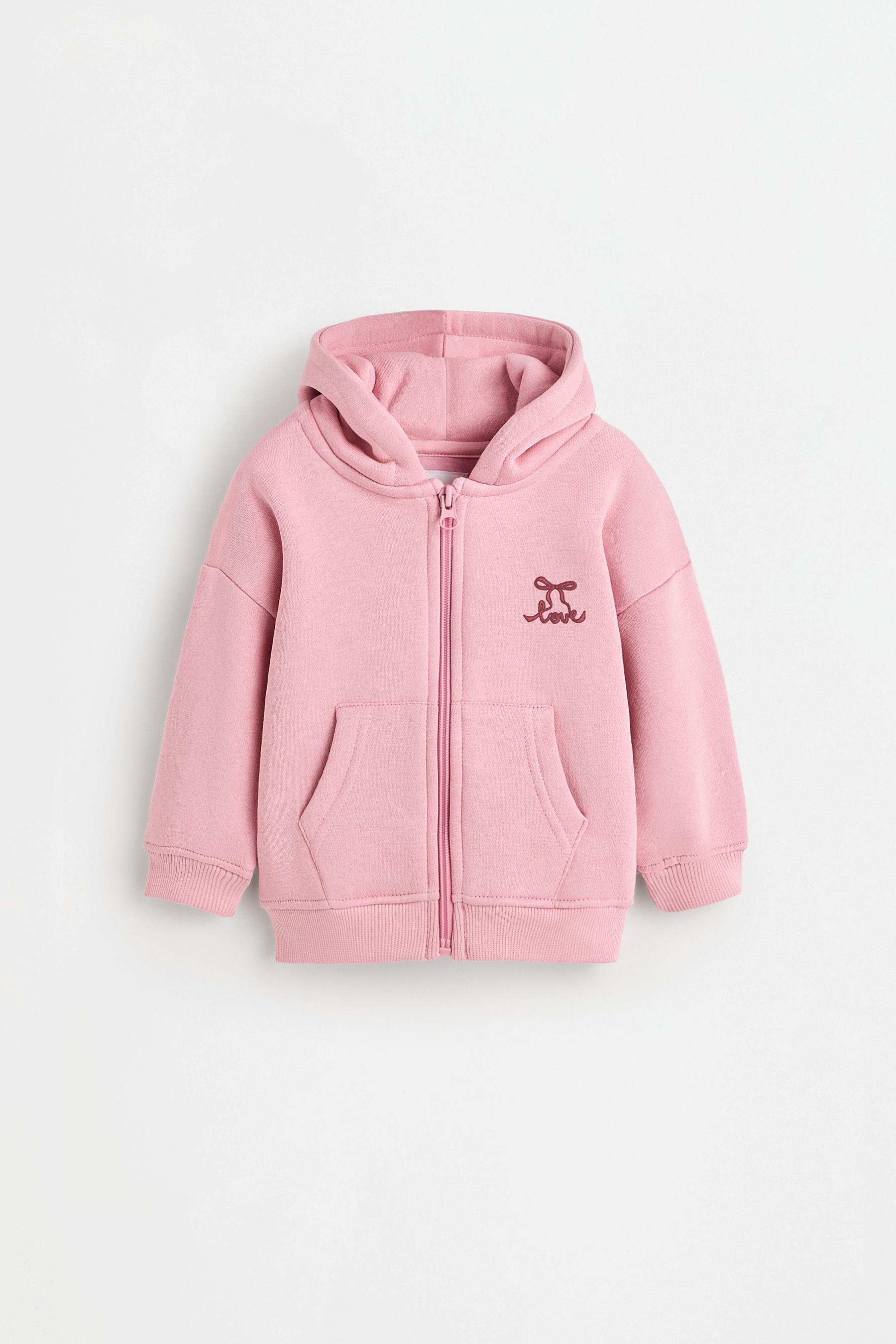 Zip-up sweatshirt with raised lettering — PINK