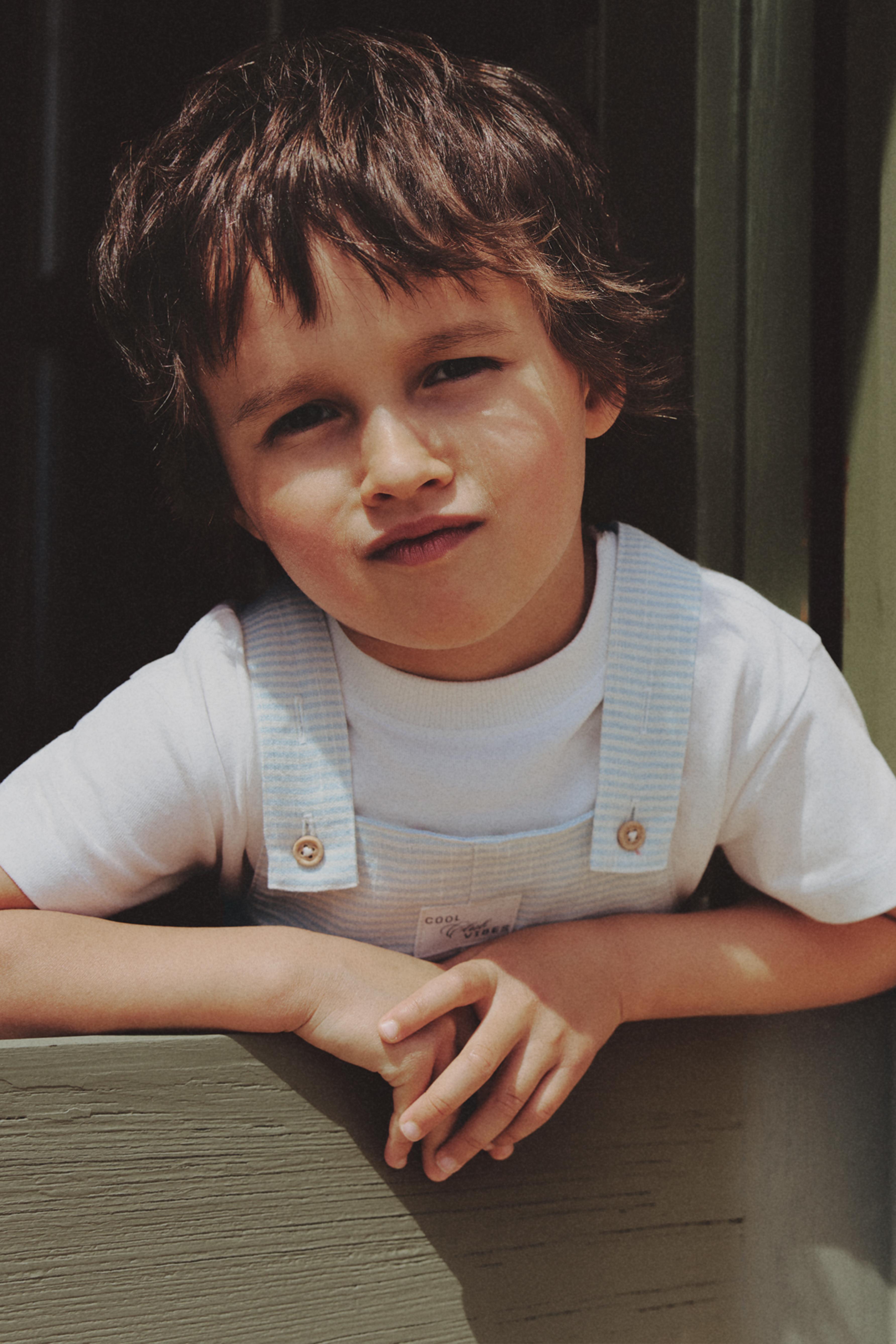 Striped short dungarees — PASTEL BLUE