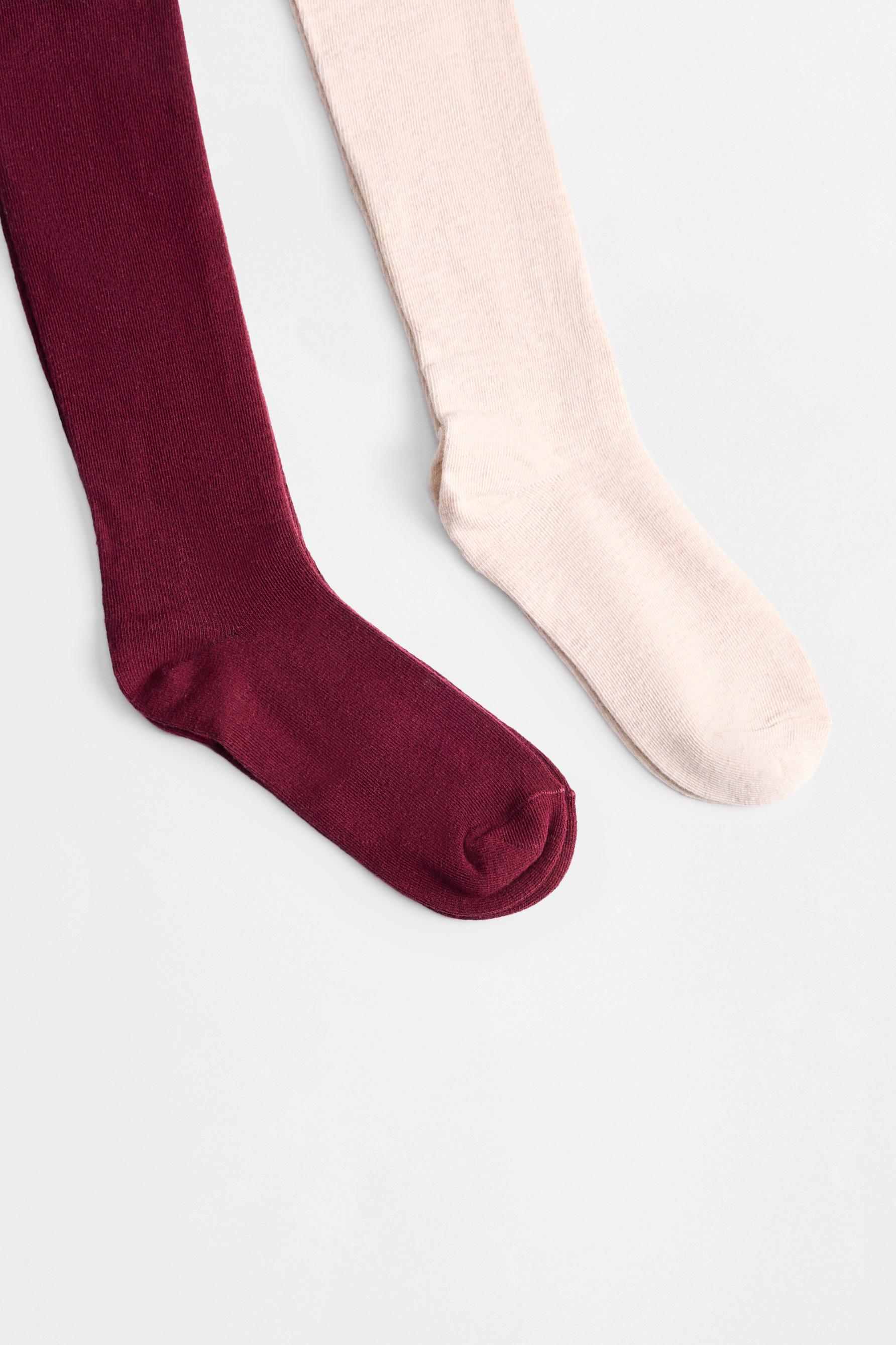 Solid tights (2-pack) — ECRU/MAROON