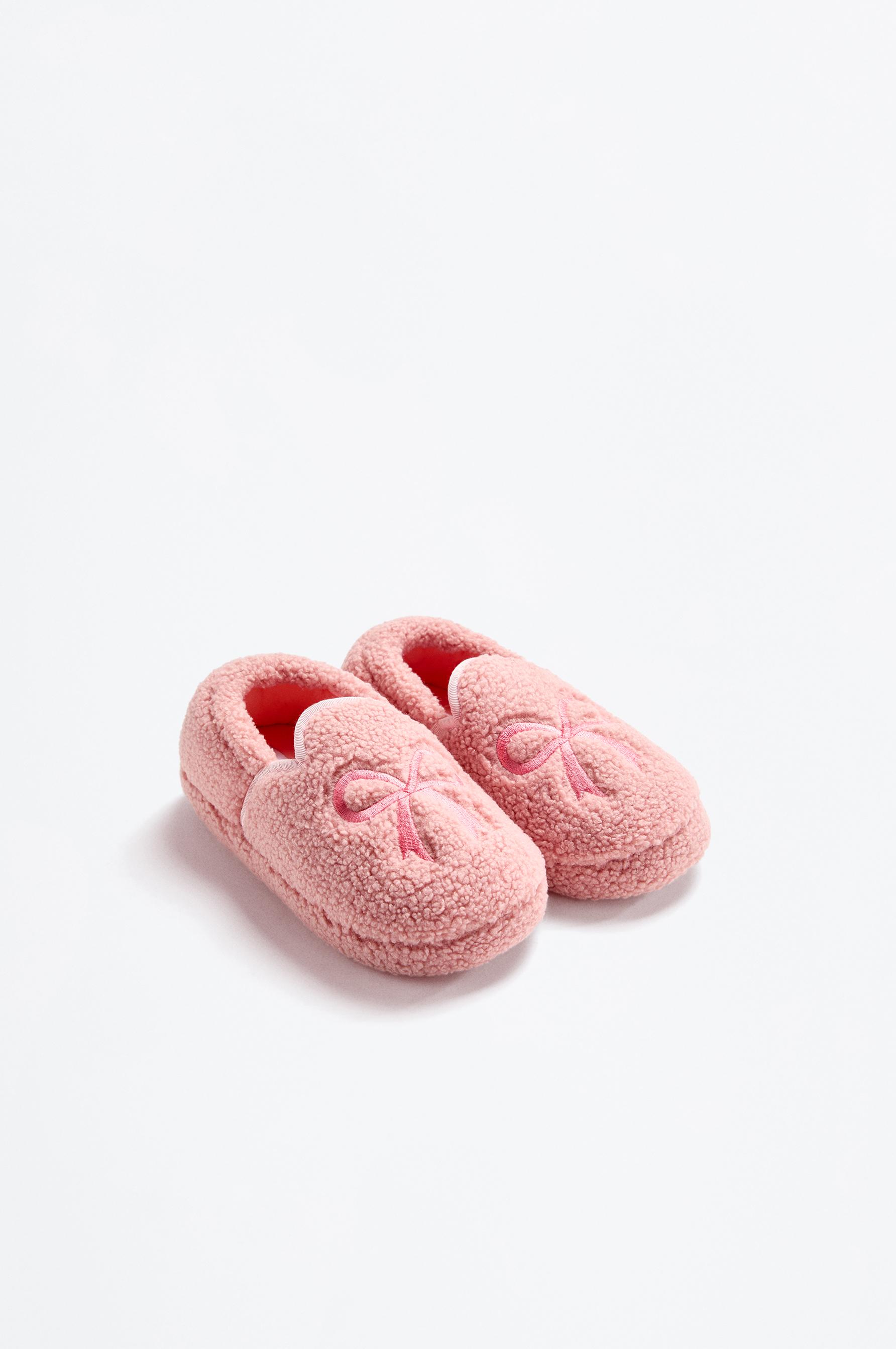 Soft bow closed house slippers — DARK PINK