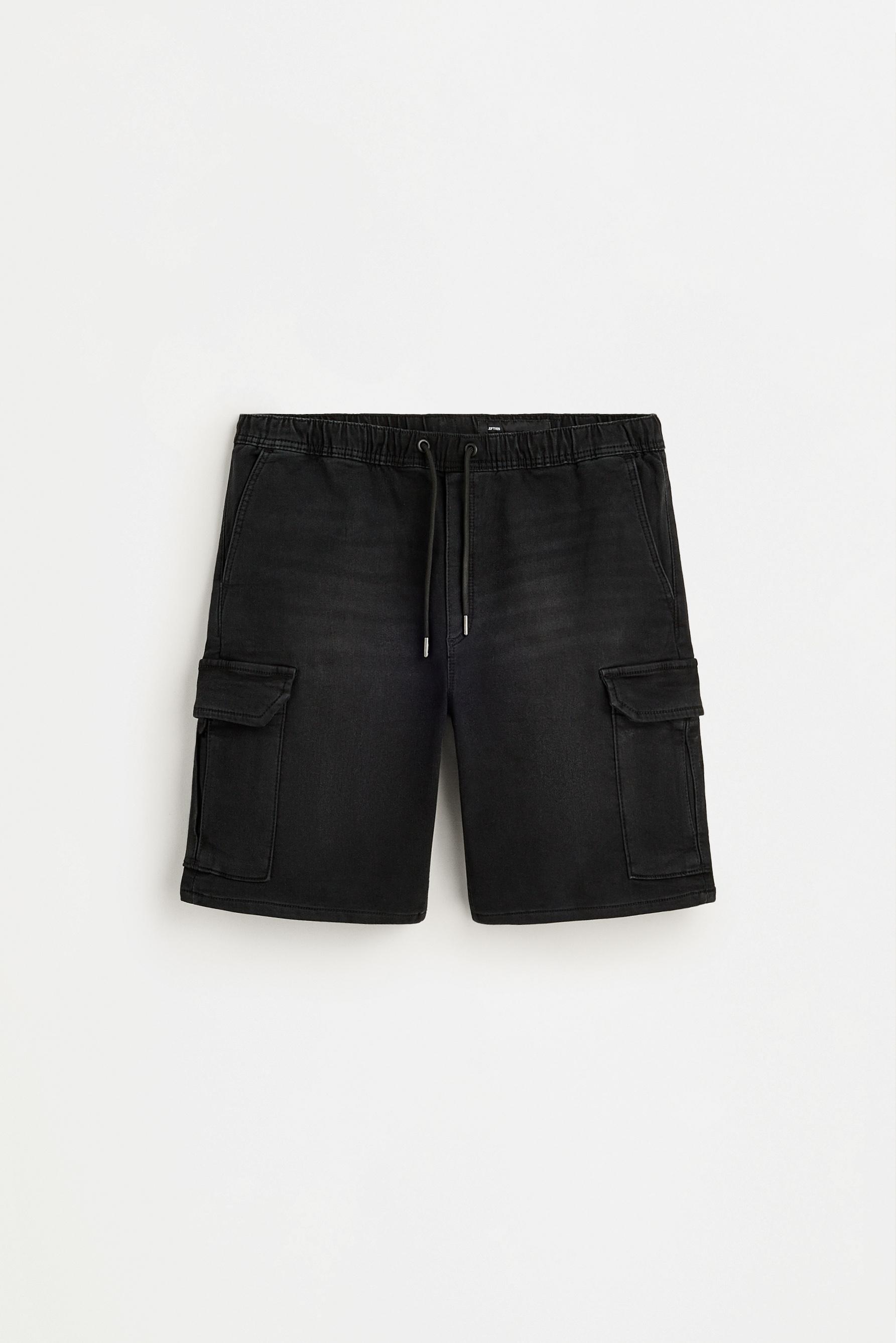 Denim cargo jogger Bermuda shorts — BLACK