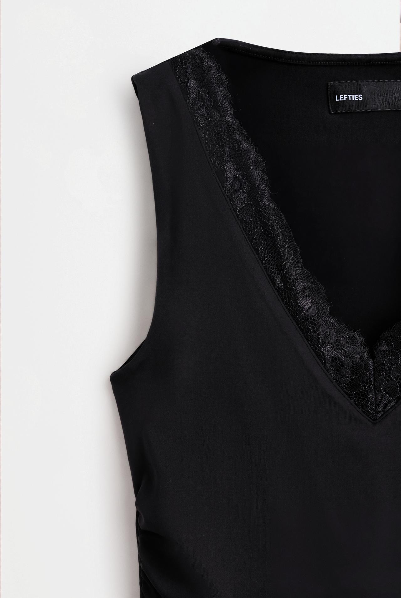 Lace V-neck bodysuit — BLACK