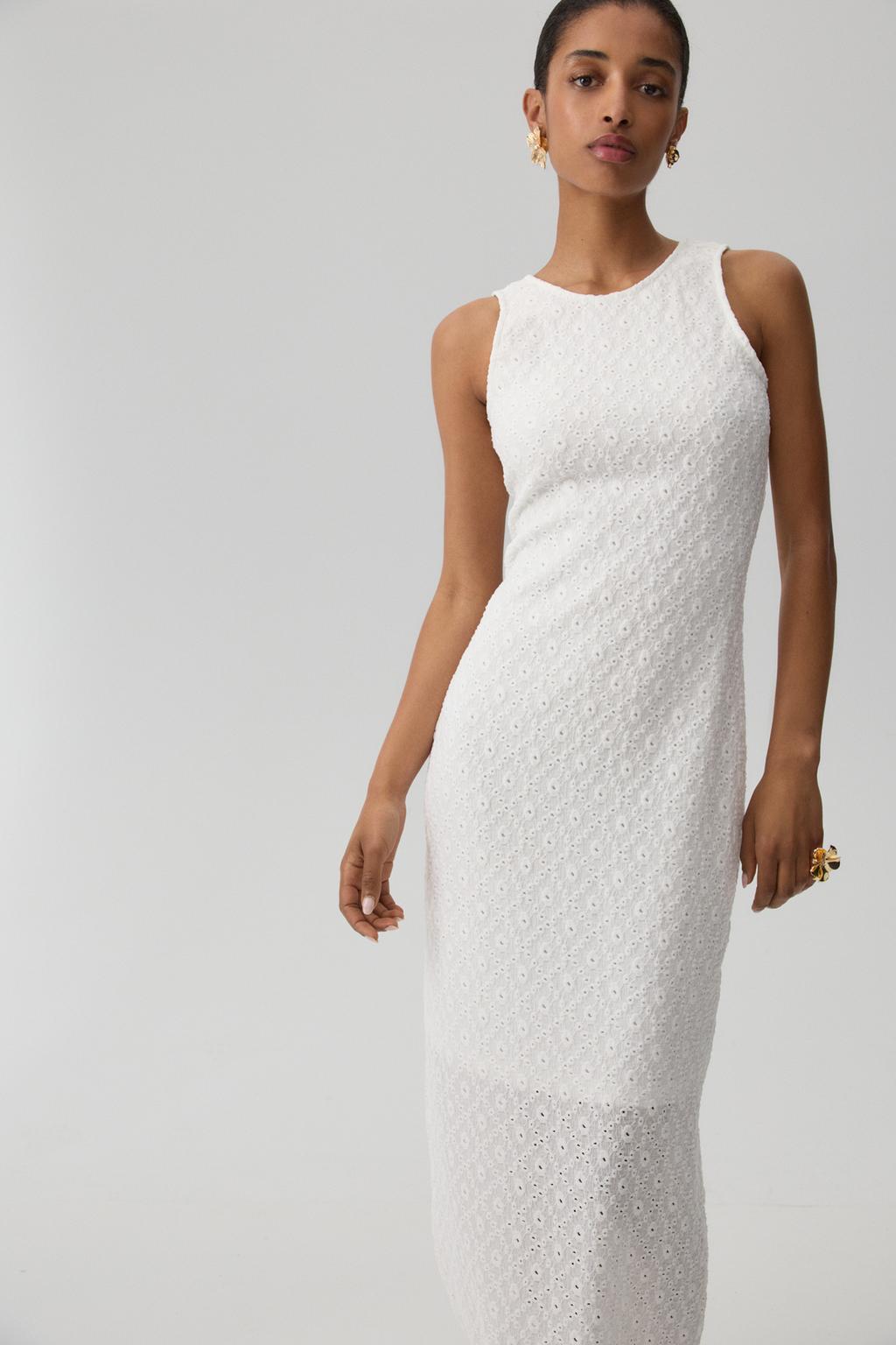 Midi dress with Swiss embroidery