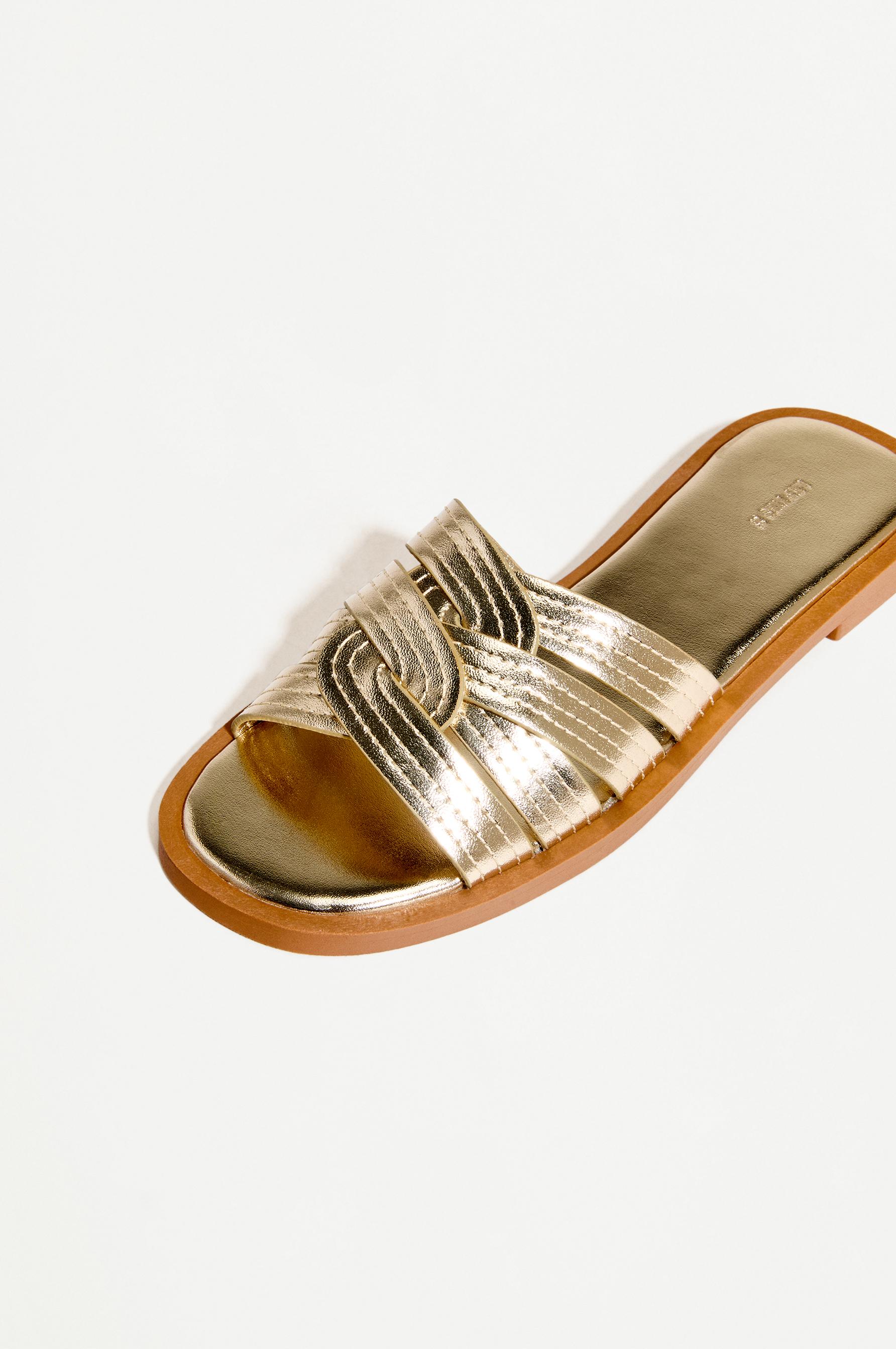 Braided flat slider sandals — GOLD