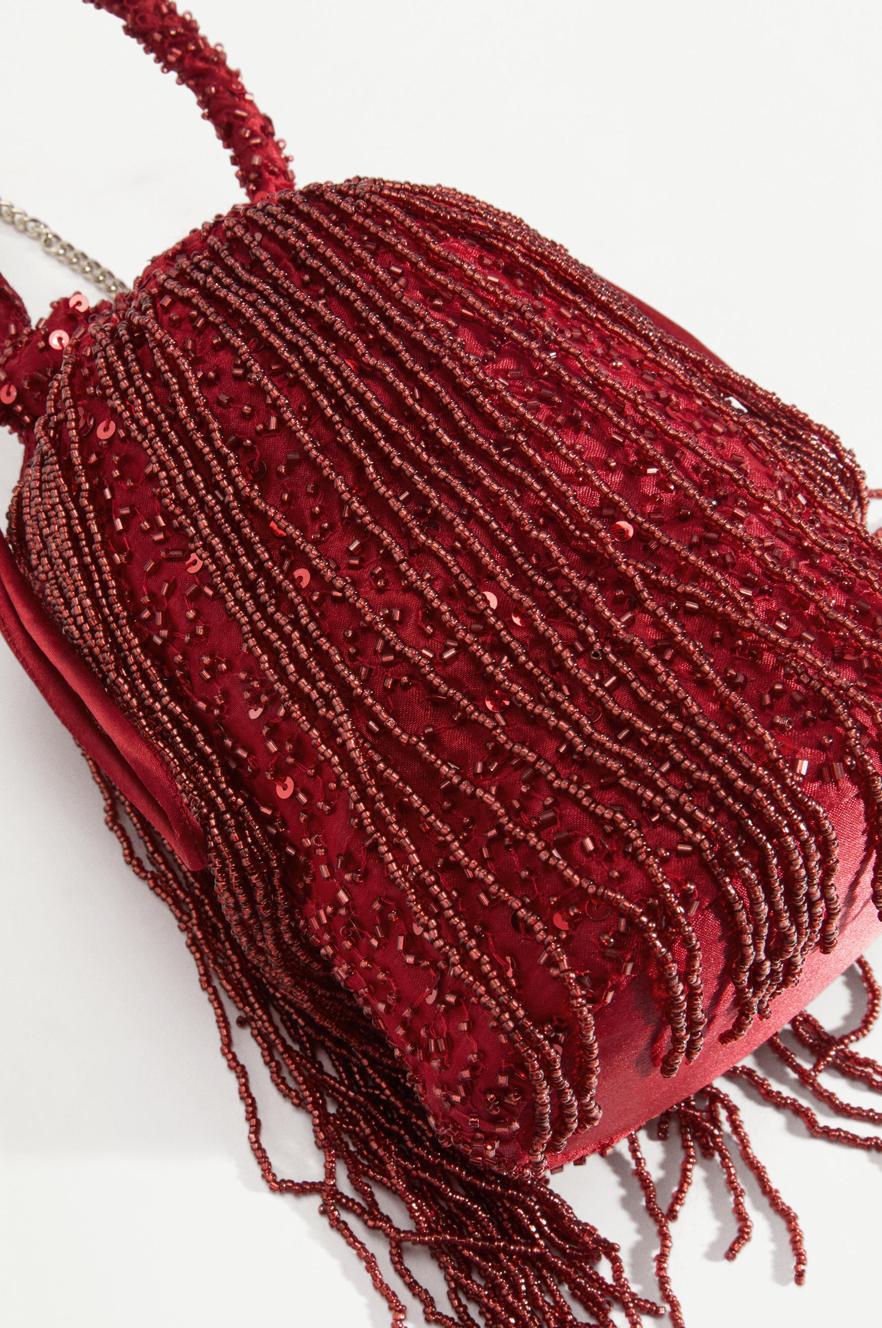 Beaded bucket bag — RED