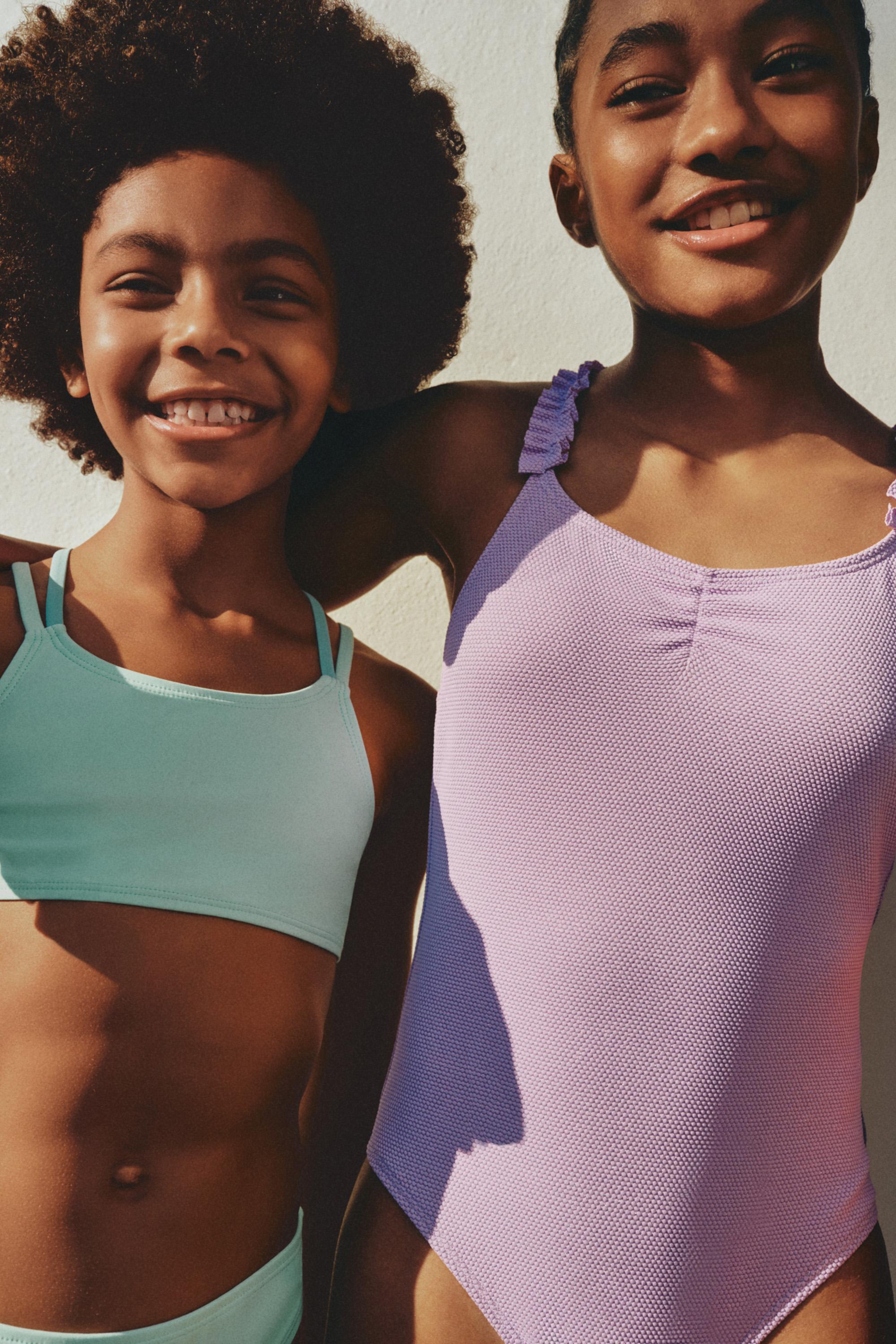 Shiny textured swimsuit — MAUVE