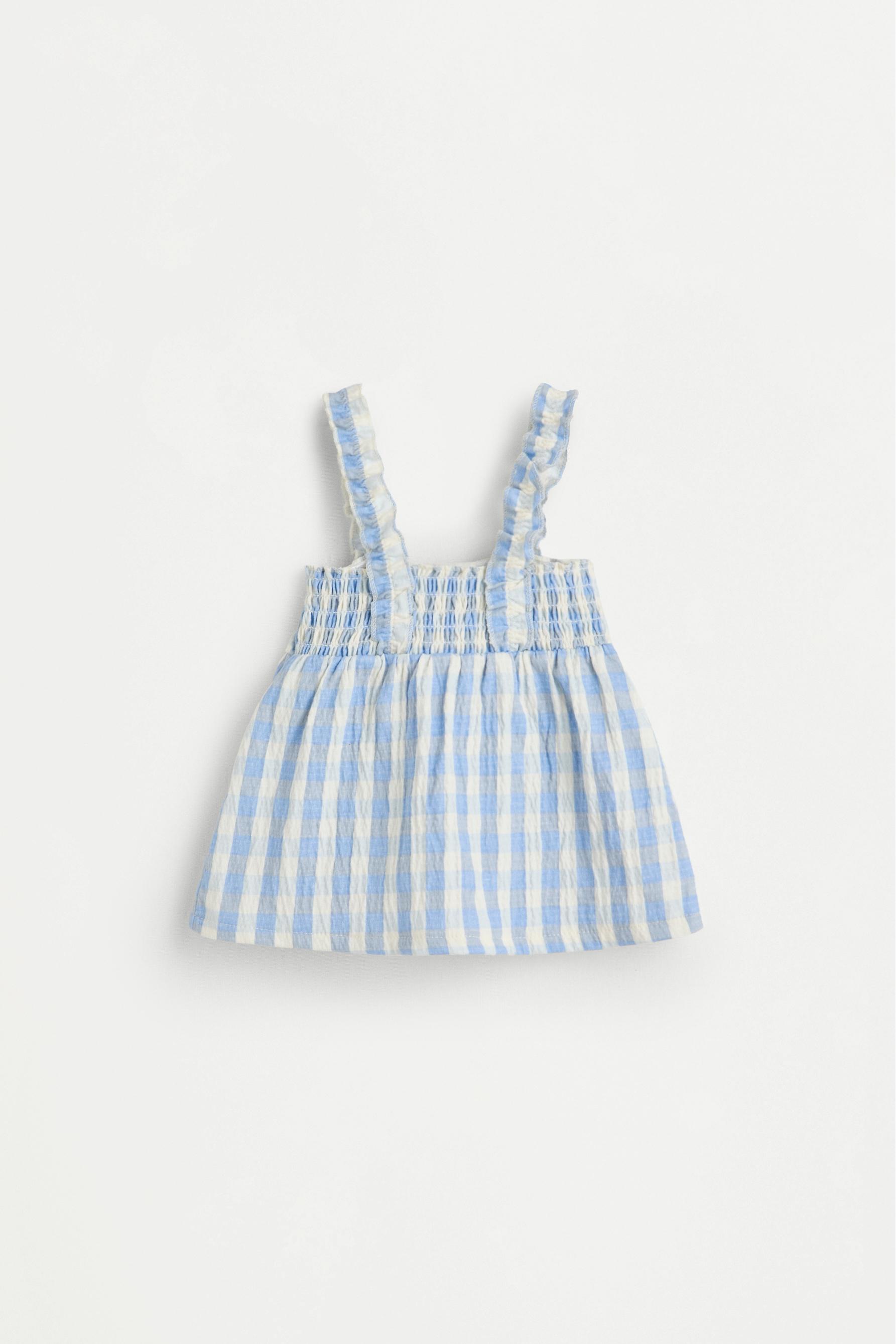 Gingham crepe top and shorts co-ord — BLUE