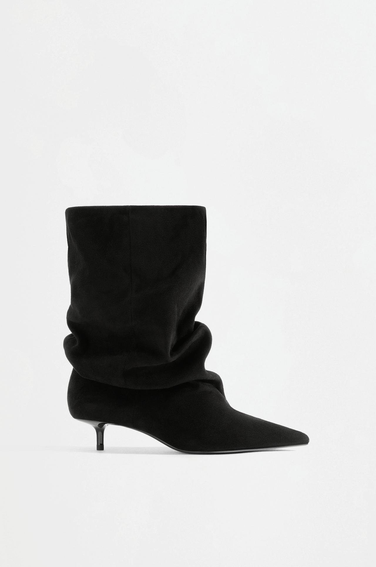 Slouchy kitten heel boots — BLACK