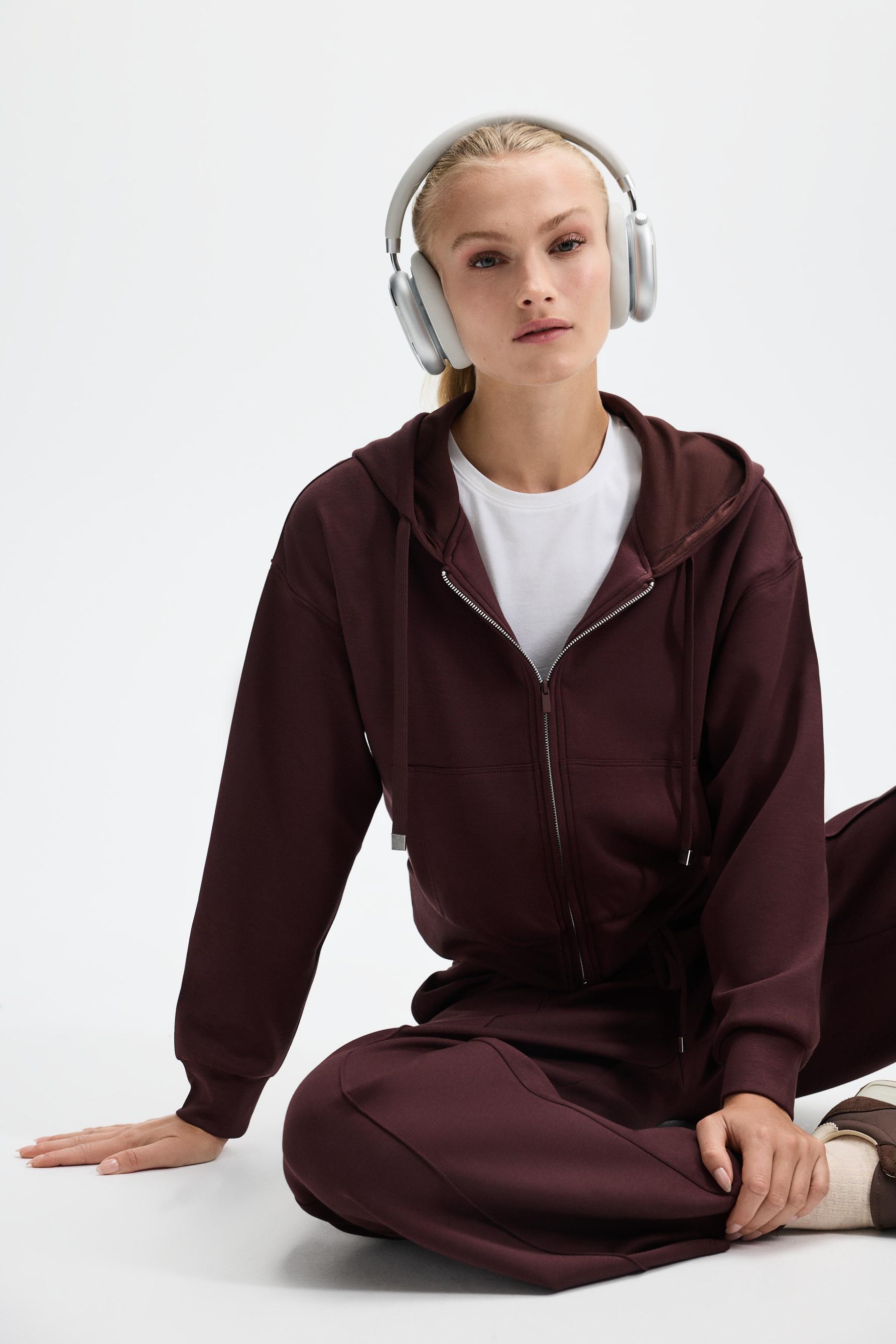 Flowy zip-up sports sweatshirt — WINE