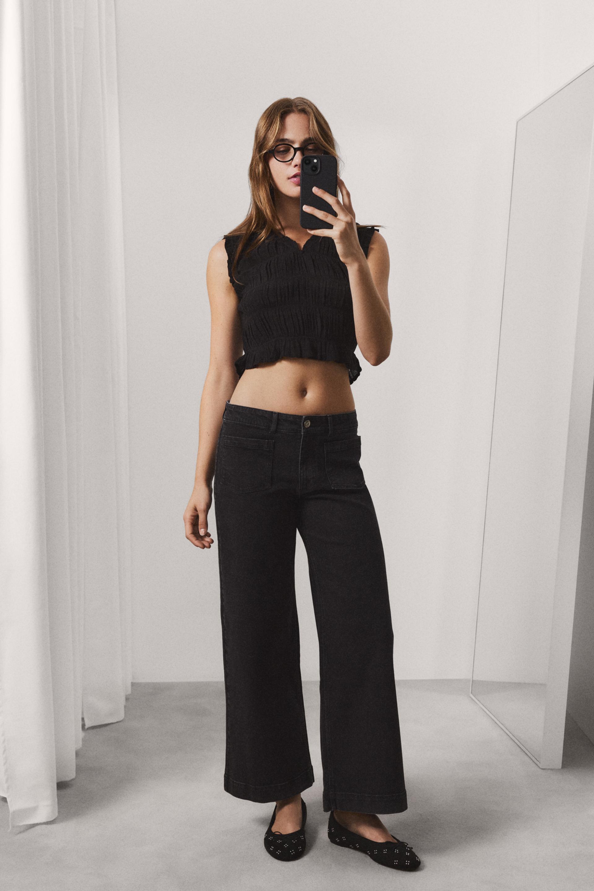 Culotte pocket jeans — BLACK