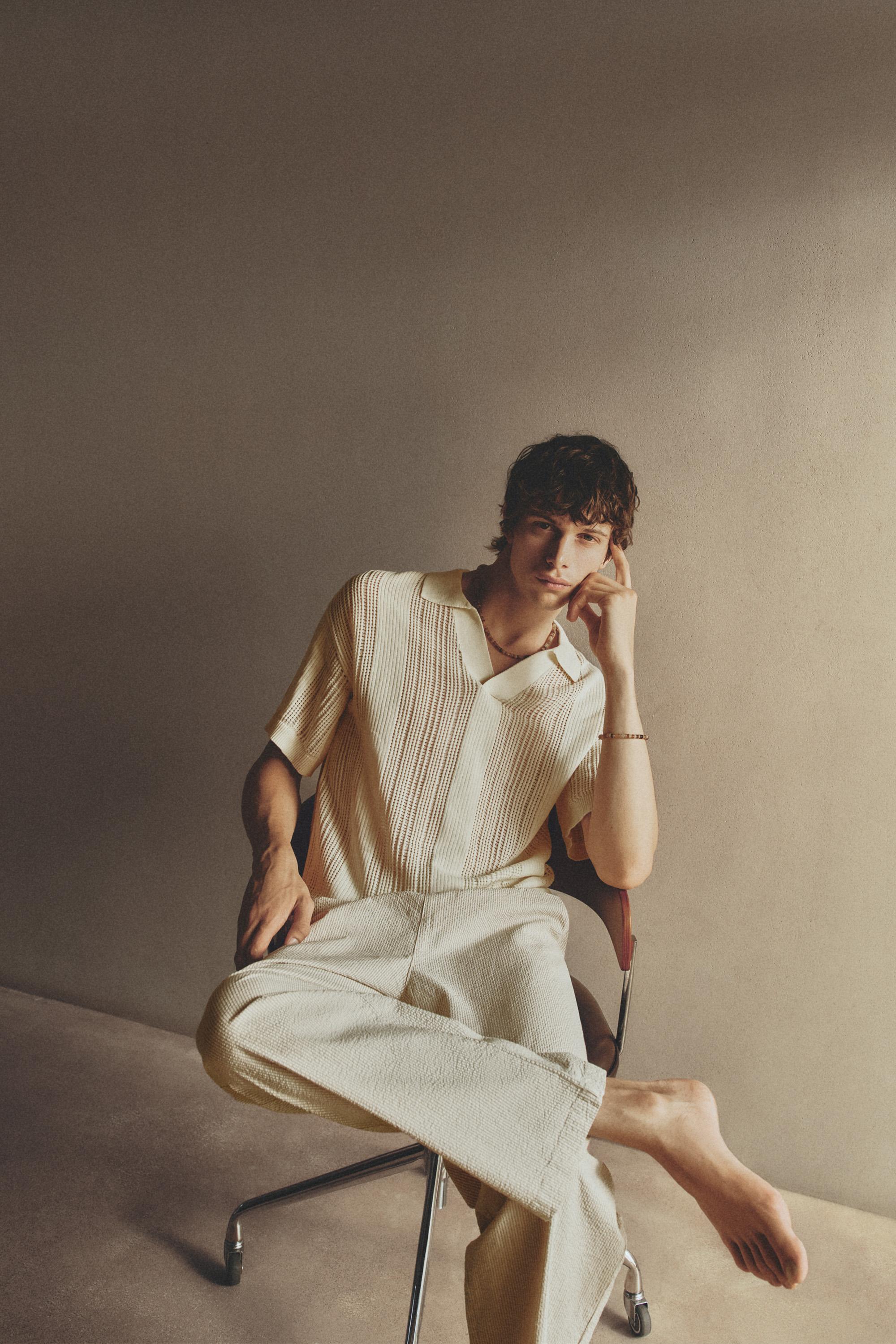 Cutwork knit polo — OFF WHITE