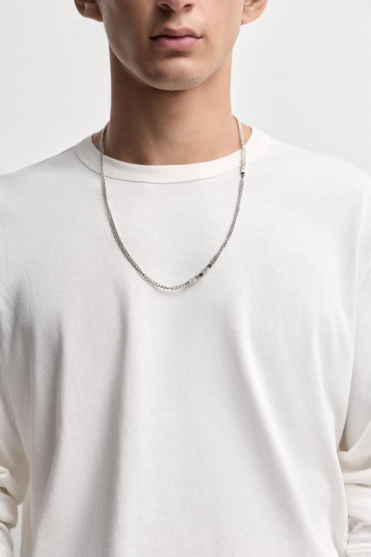 Mixed beaded and chain necklace — BLACK