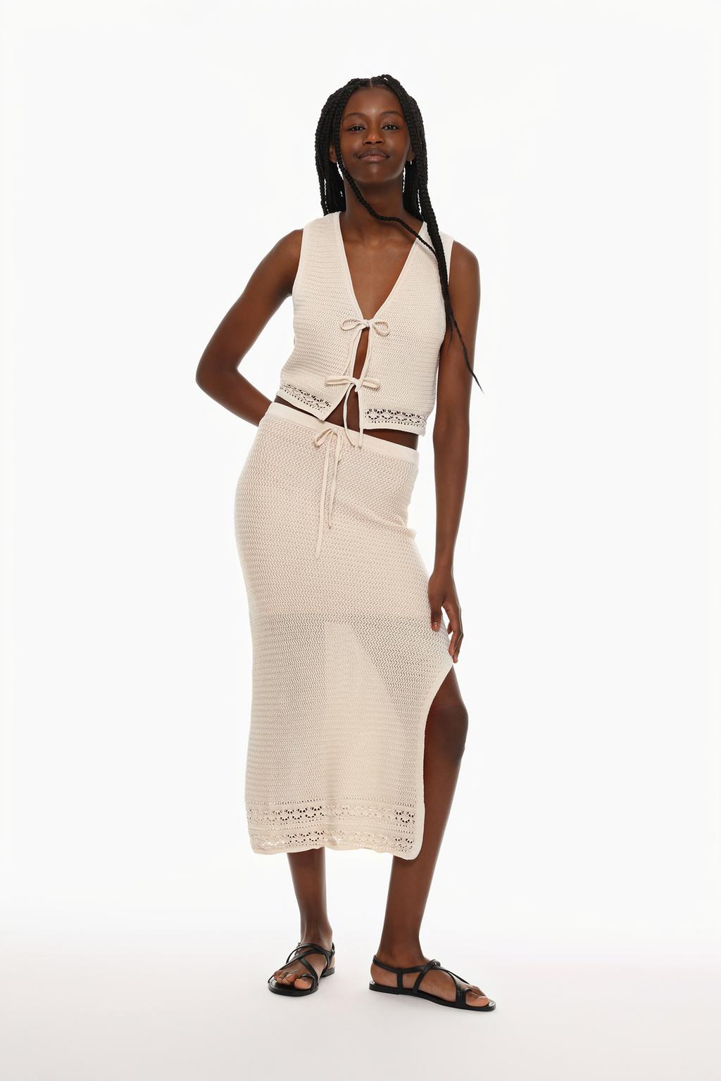 Falda Saten Mujer El Look De Zara Con Falda De Tubo Roja, Midi Y