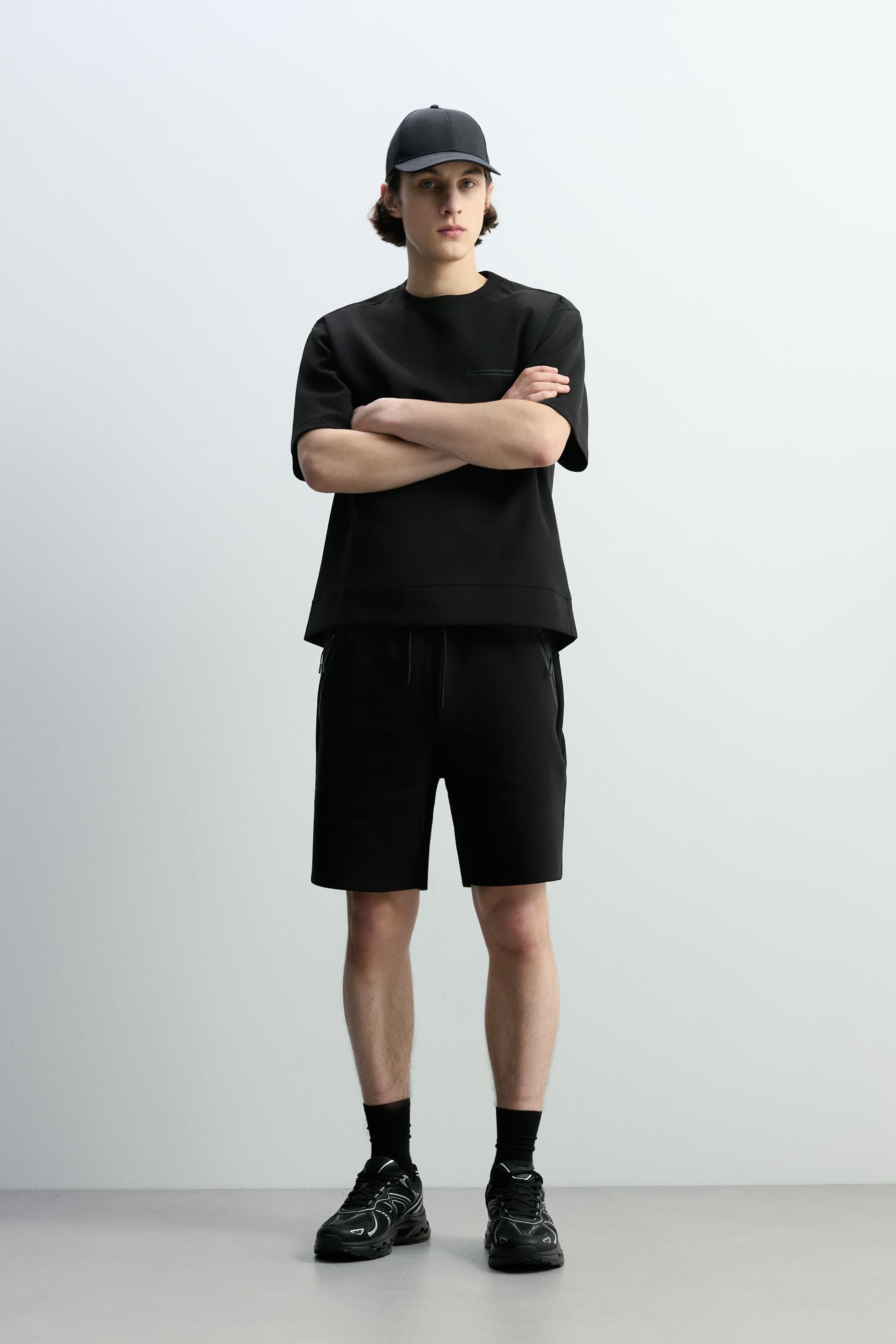 Basic interlock Bermuda shorts — BLACK
