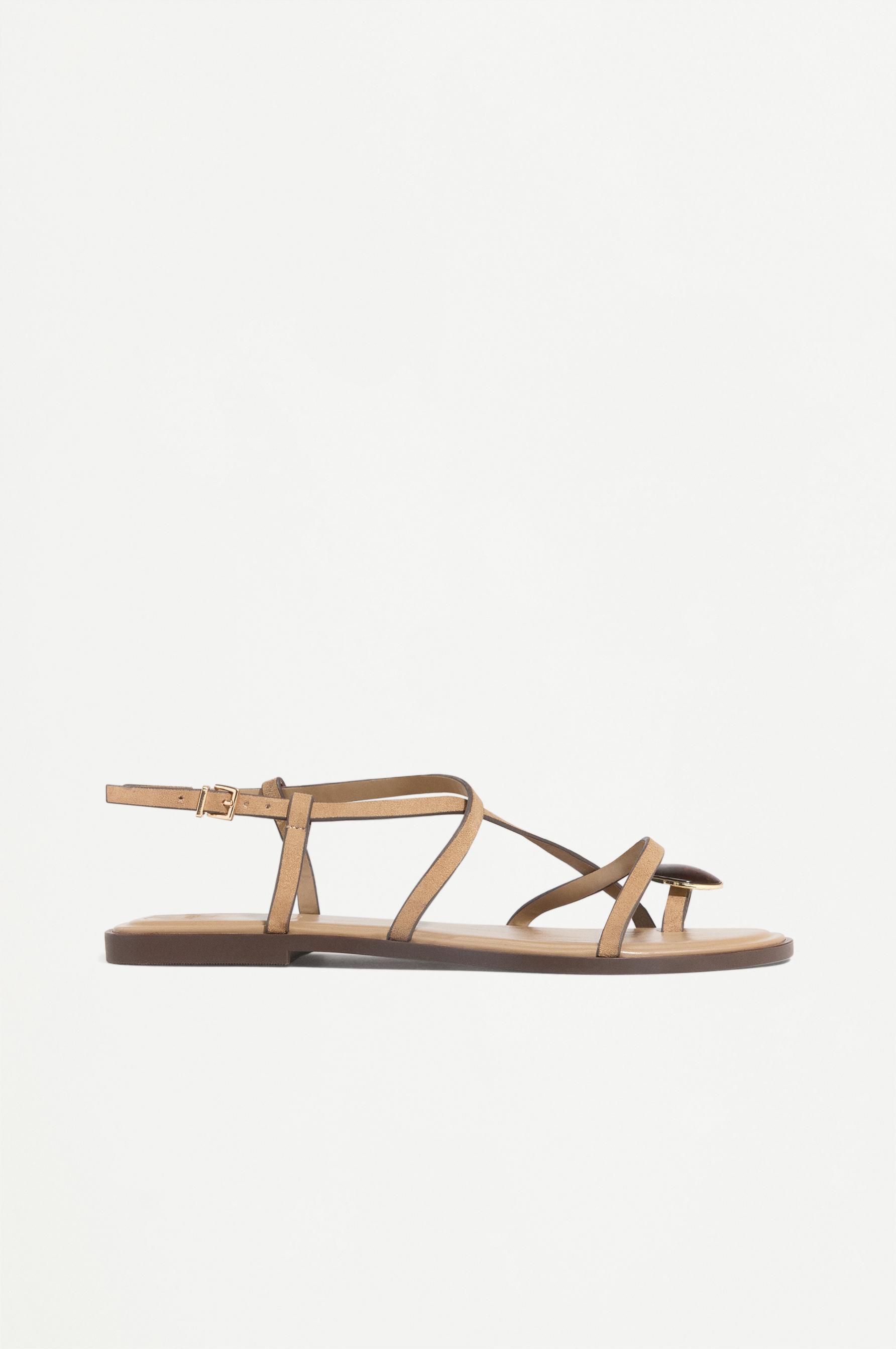 Jeweled flat slider sandals — BROWN