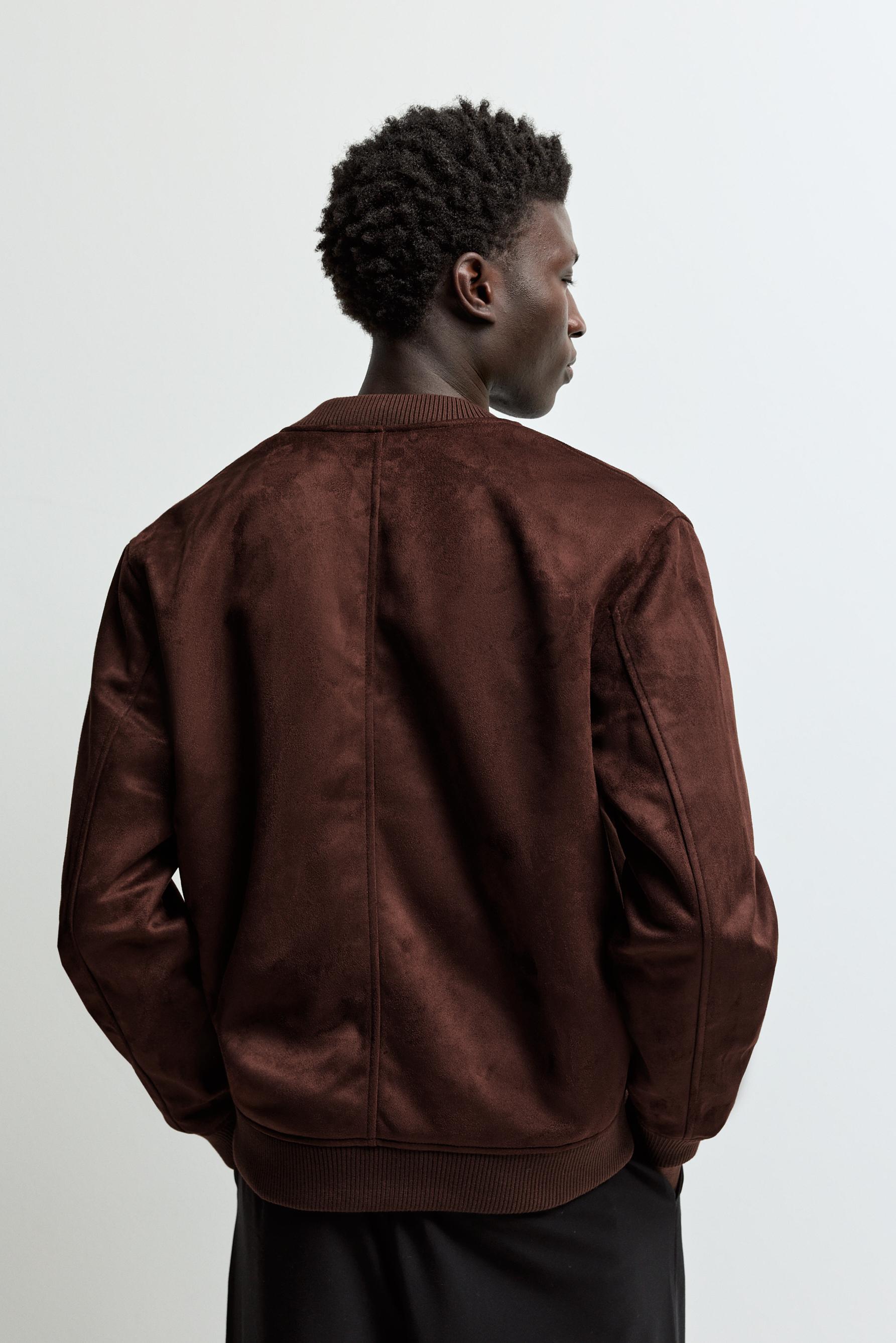 Faux suede bomber jacket — CHOCOLATE