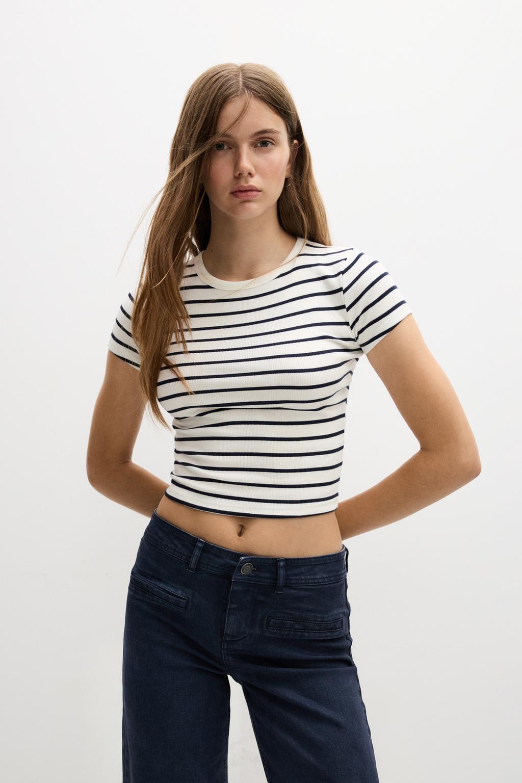 Striped ribbed T-shirt