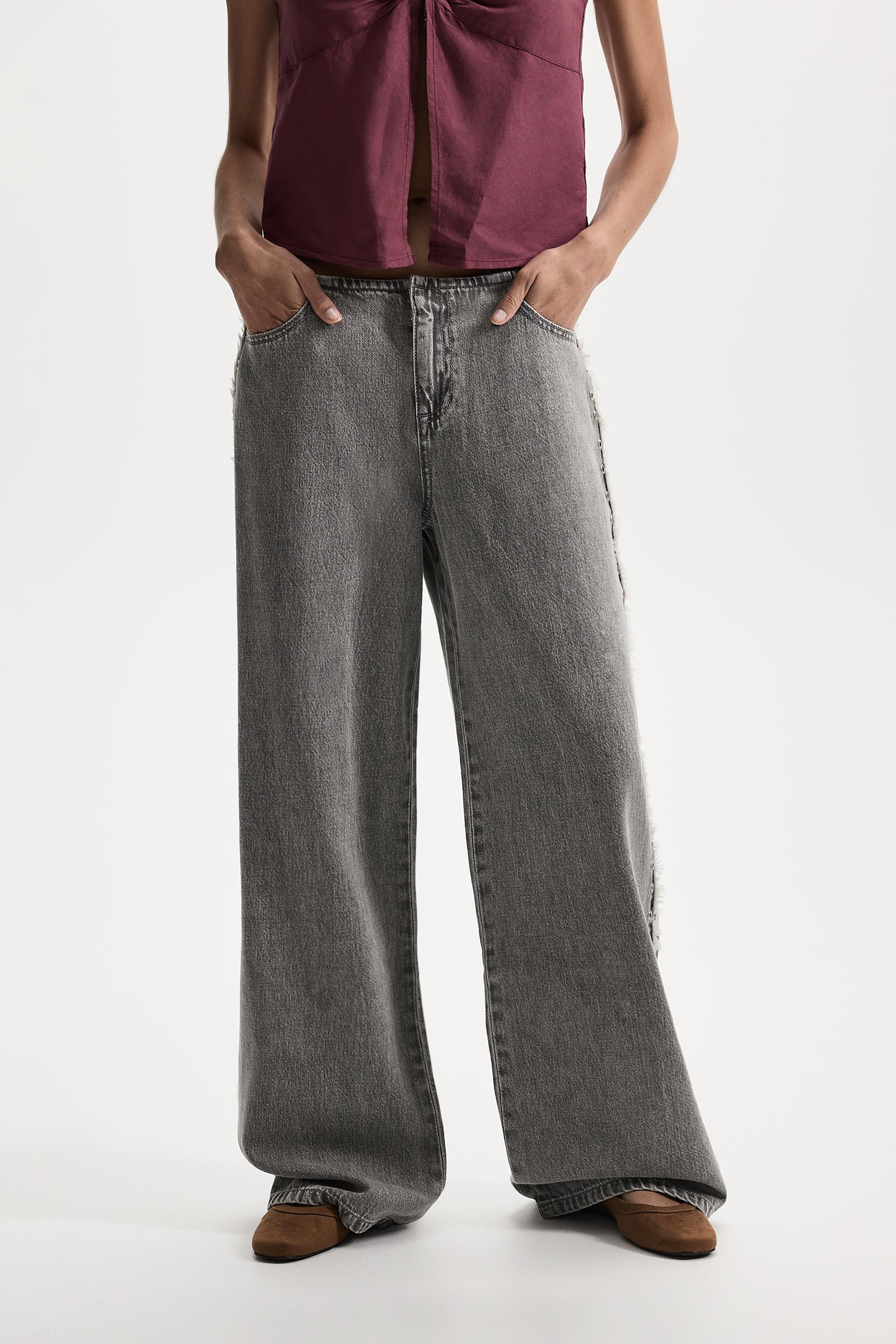 Wide-leg eyelet jeans — MEDIUM GREY