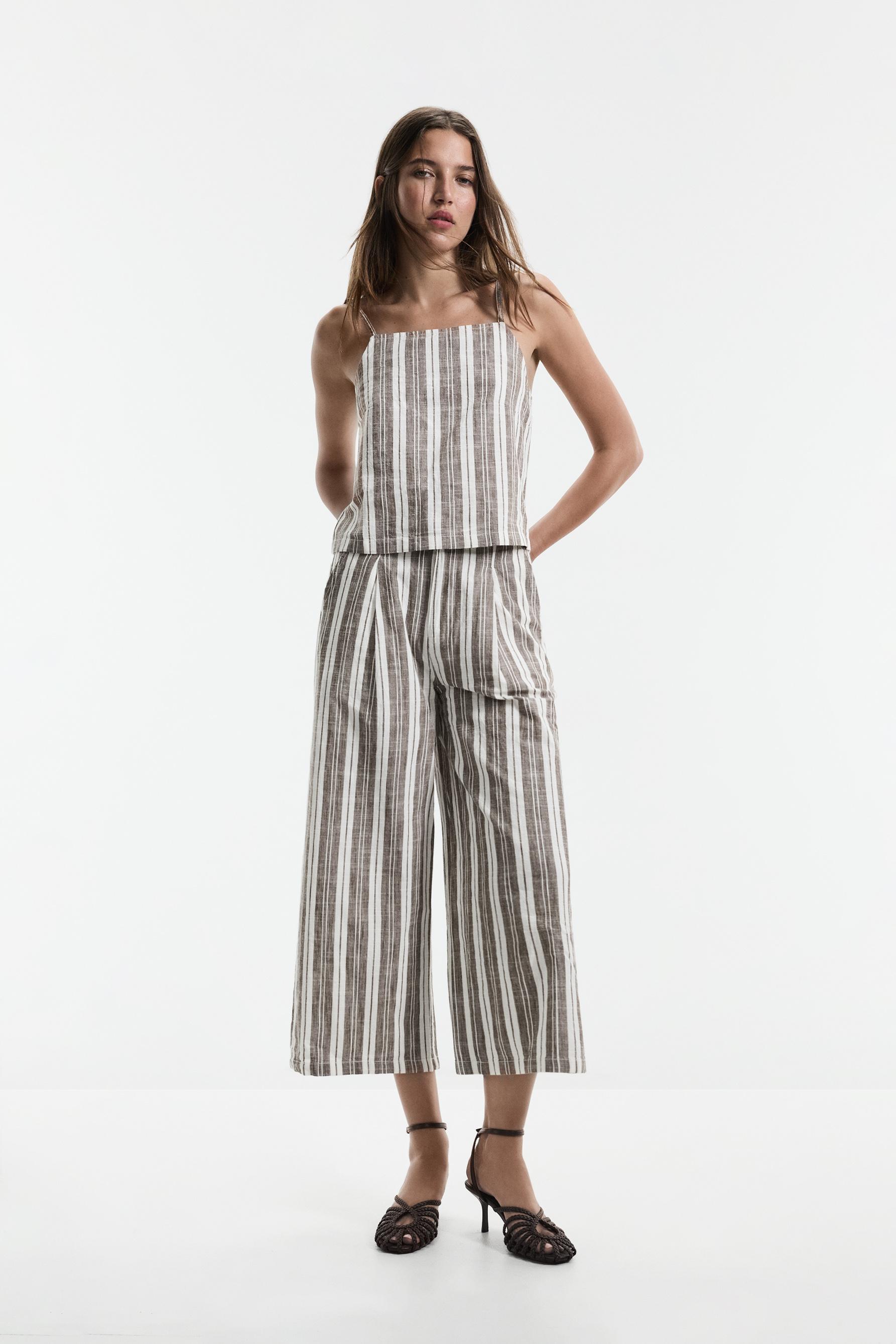 Denim strappy top — STRIPED