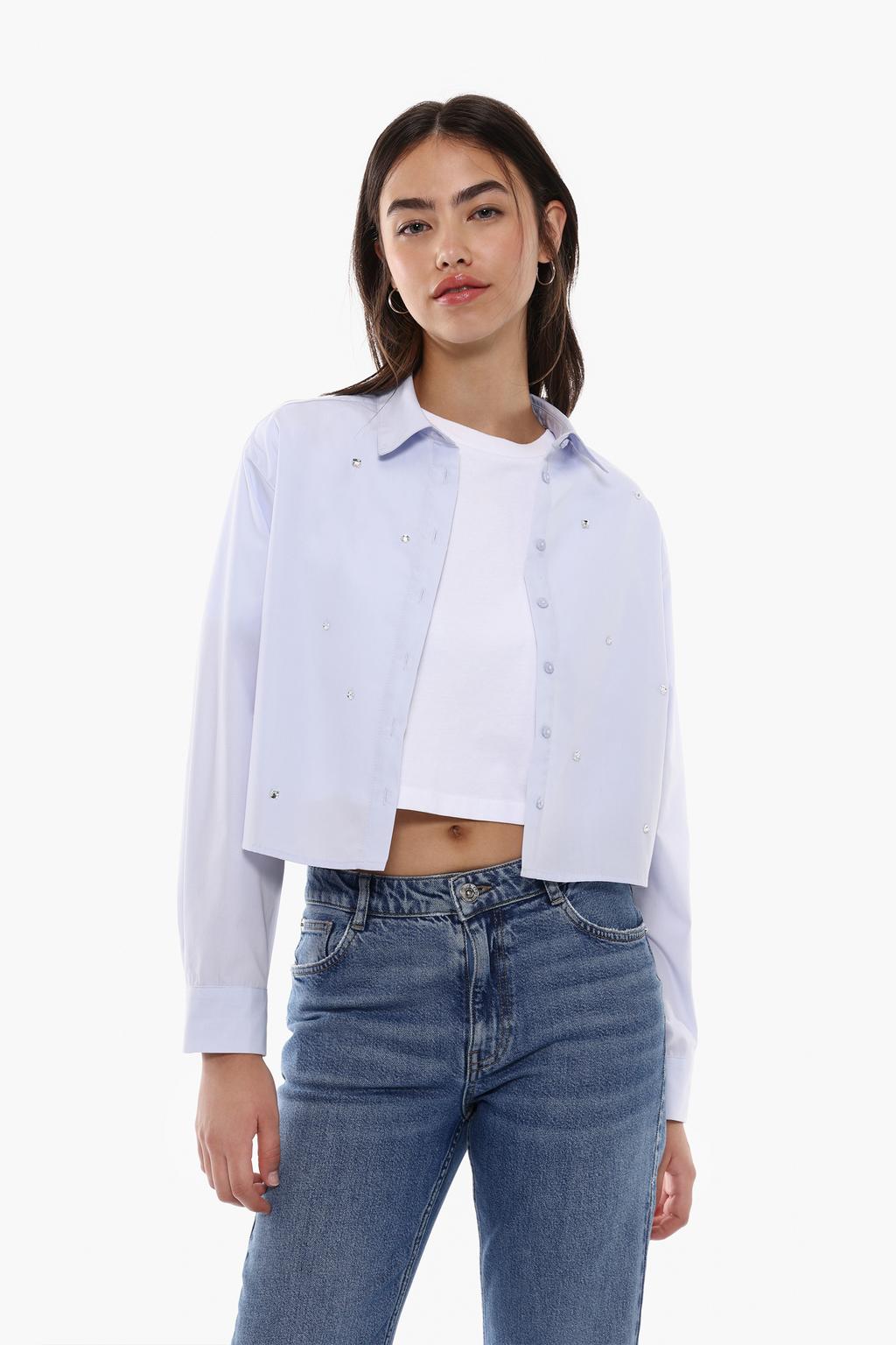 Cropped shirt with rhinestone details